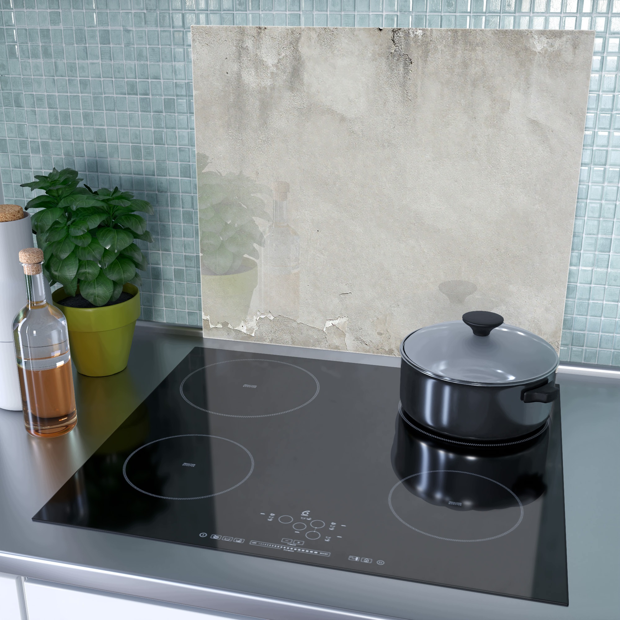 Skleněná ochranná deska za sporák a linku – Beton | 60 × 52 cm