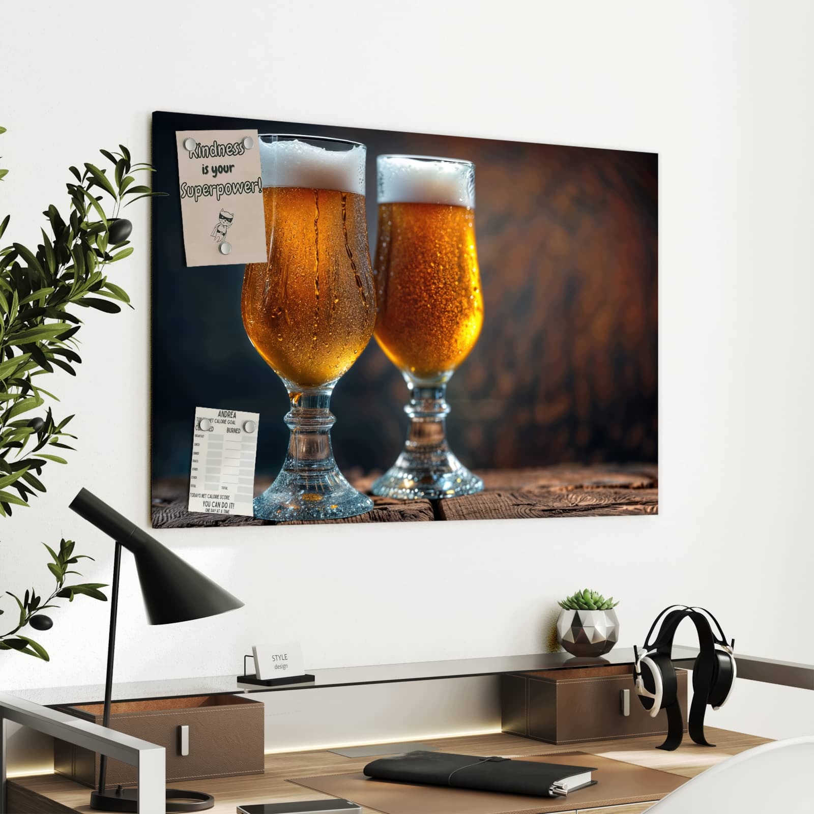 Magnetická tabule – obraz na zeď Dva půllitry piva na dřevě | 90 × 60 cm