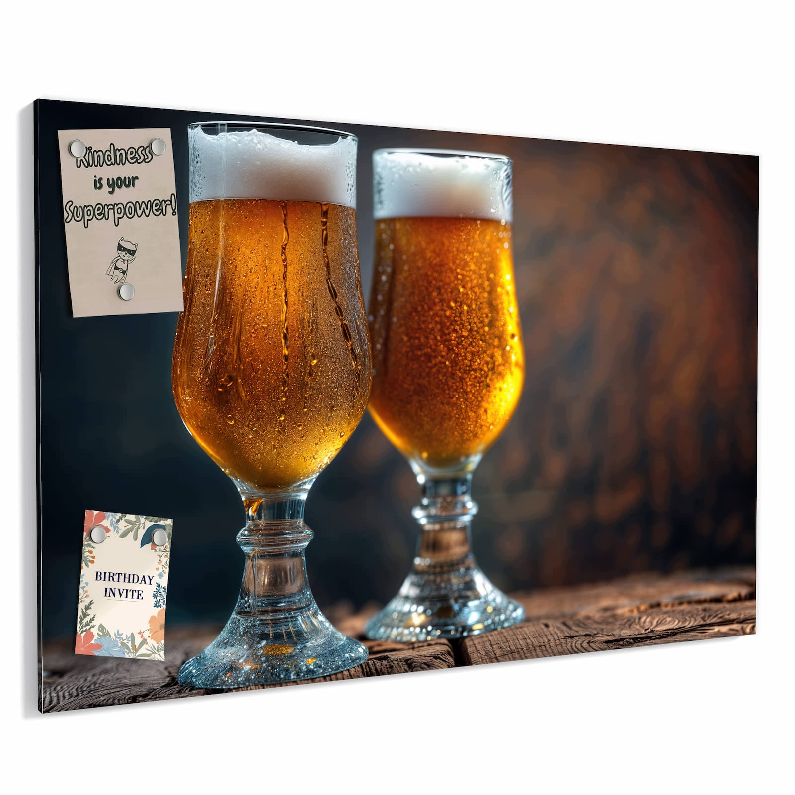Magnetická tabule – obraz na zeď Dva půllitry piva na dřevě | 90 × 60 cm