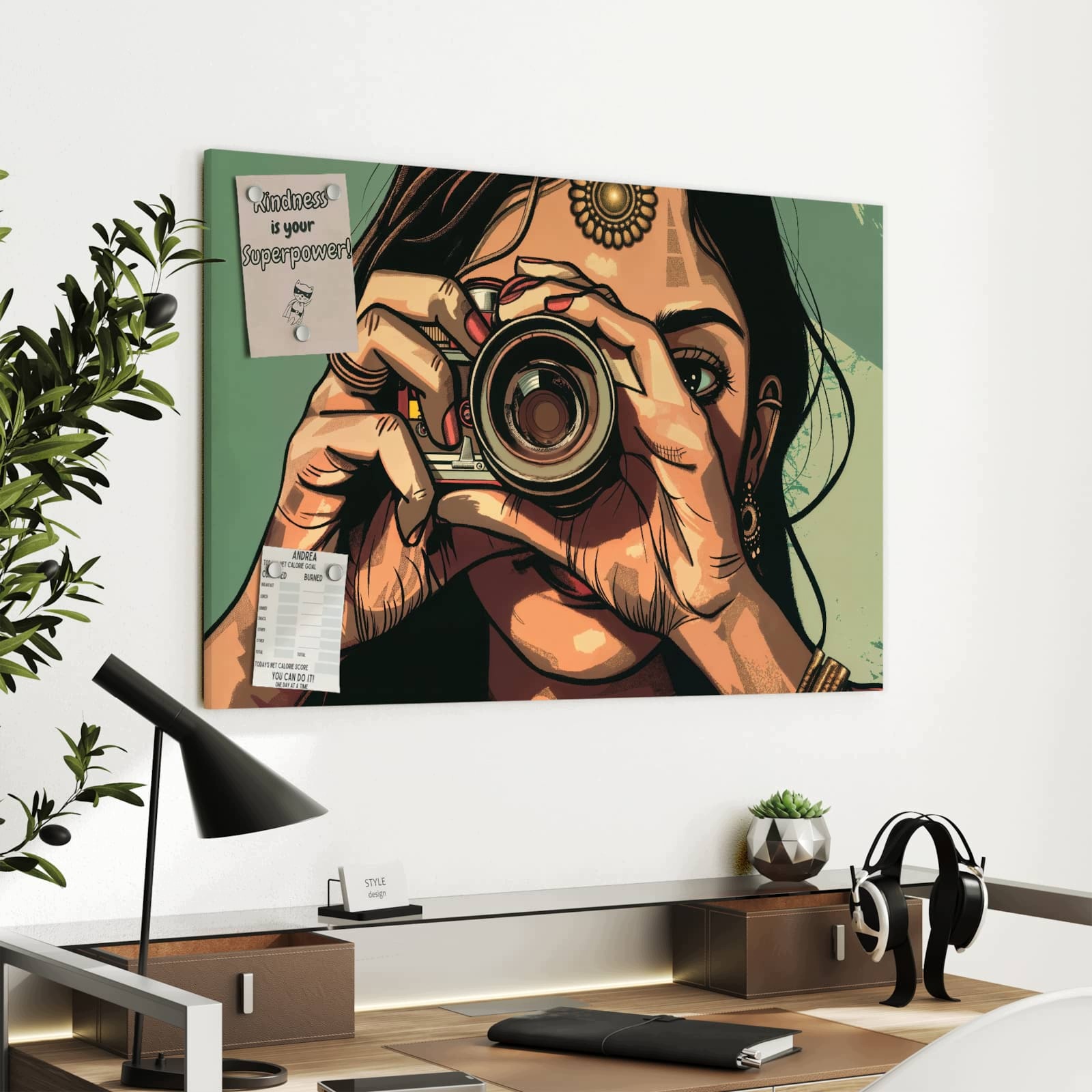 Magnetická tabule – obraz na zeď Žena s fotoaparátem | 90 × 60 cm