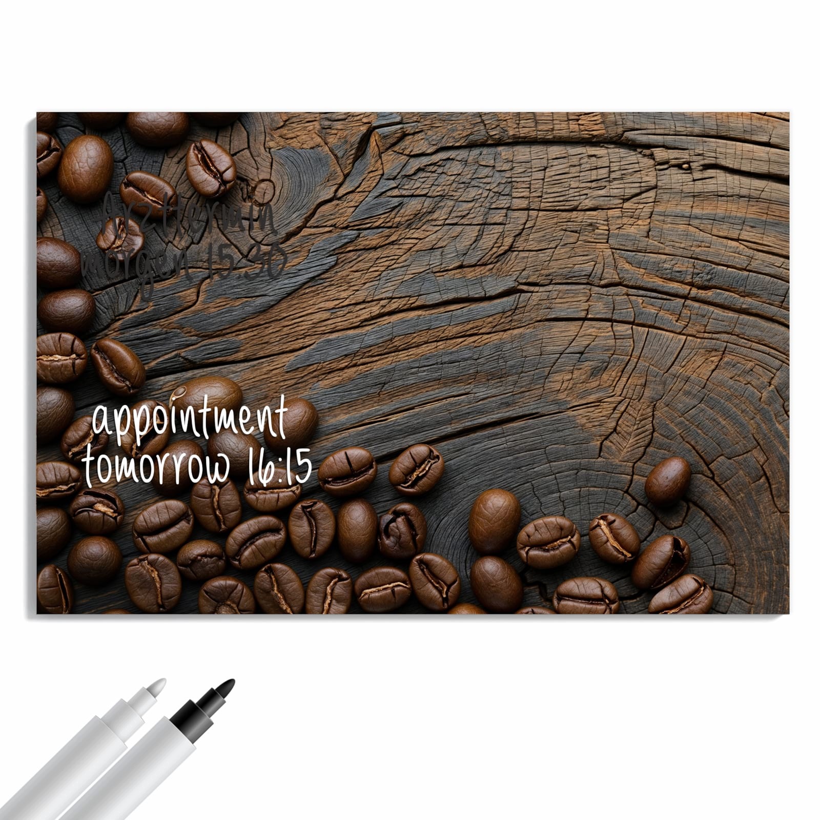 Magnetická tabule – obraz na zeď Zrnka kávy na dřevě – motiv 2 | 90 × 60 cm