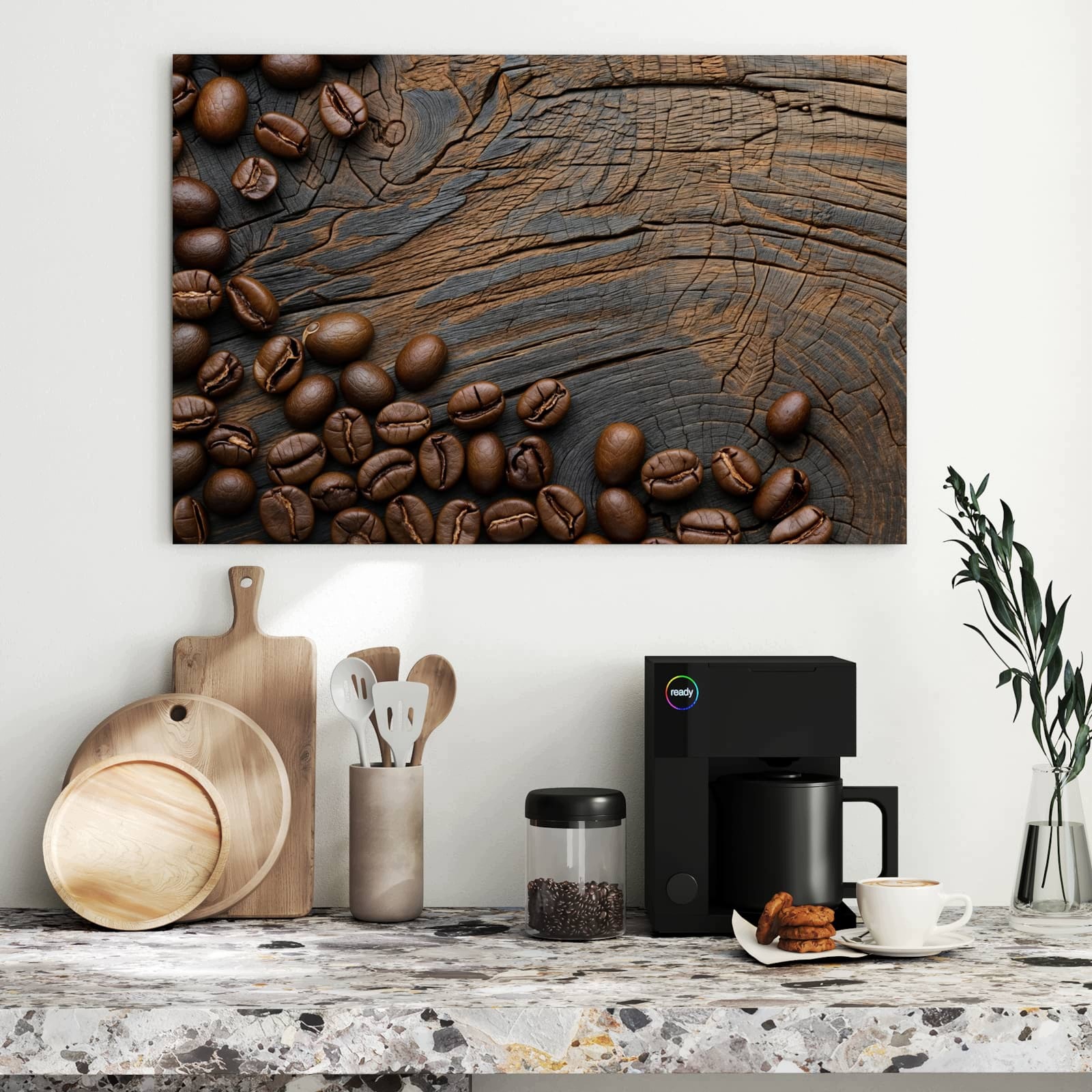 Magnetická tabule – obraz na zeď Zrnka kávy na dřevě – motiv 2 | 90 × 60 cm