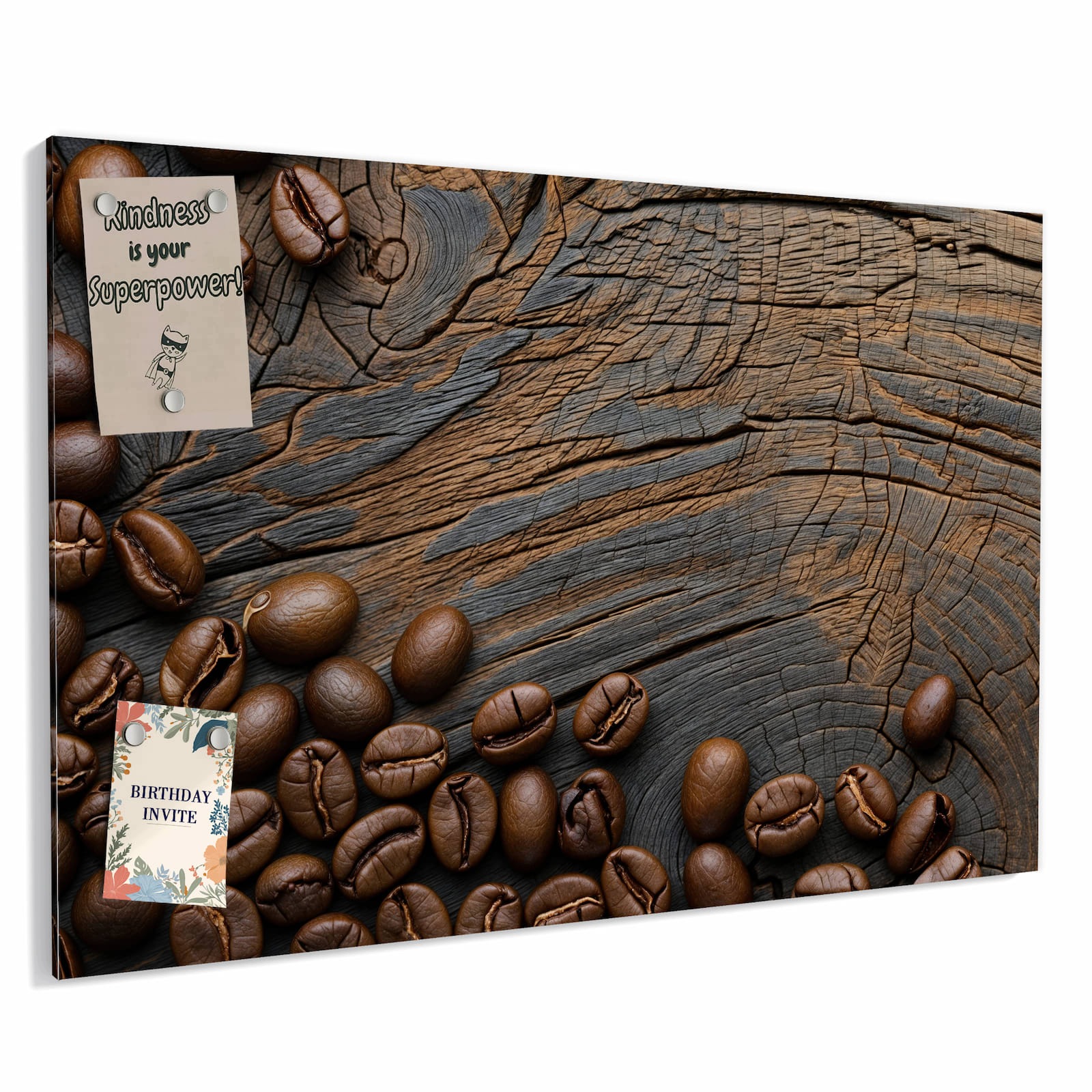 Magnetická tabule – obraz na zeď Zrnka kávy na dřevě – motiv 2 | 90 × 60 cm