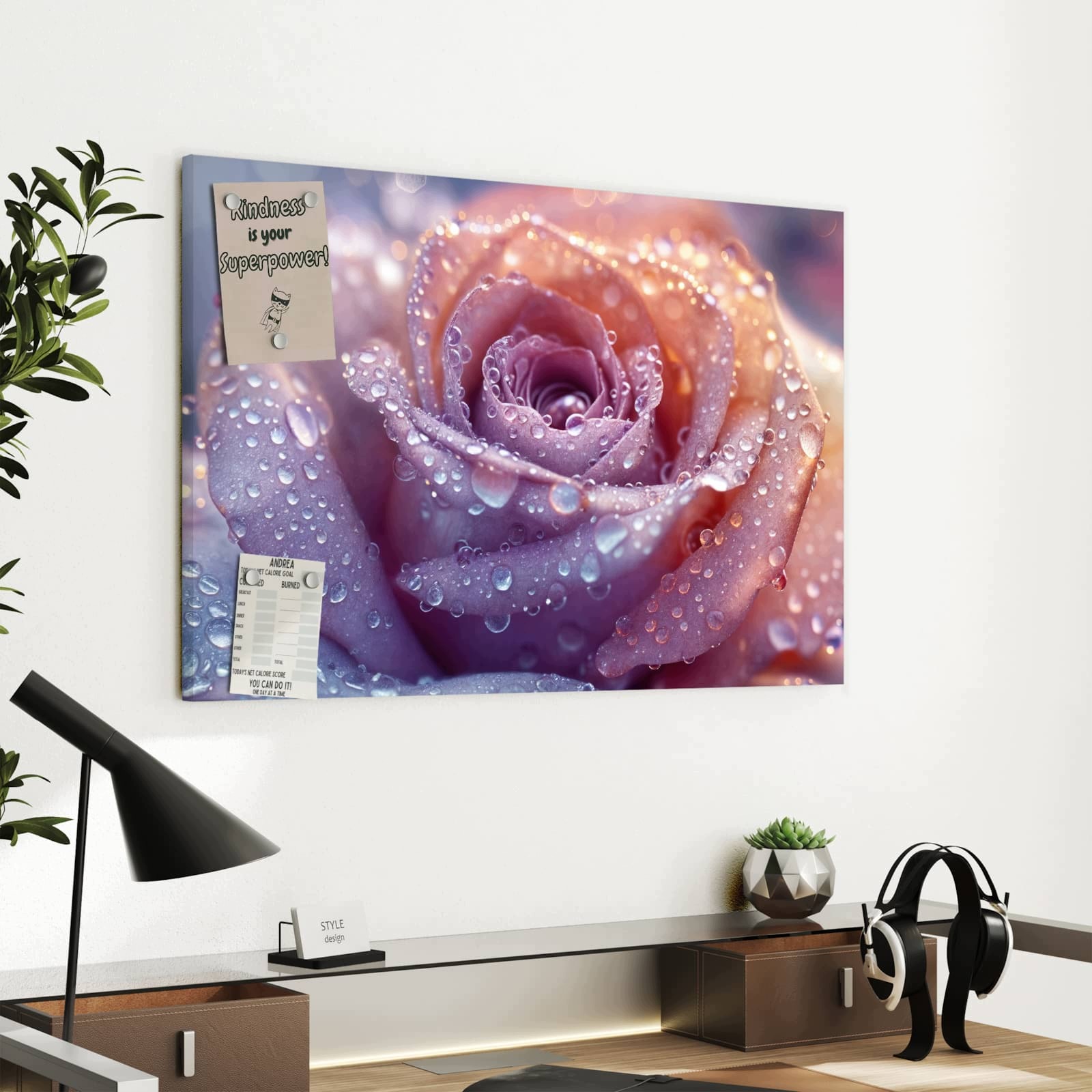 Magnetická tabule – obraz na zeď Květina s kapkami vody | 60 × 40 cm