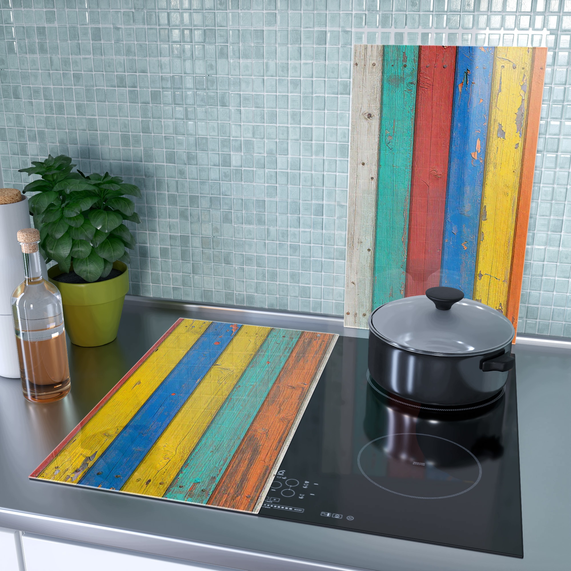 Skleněná ochranná deska za sporák a linku – Barevná prkna | 2 × 30 × 52 cm (sada 2 ks)