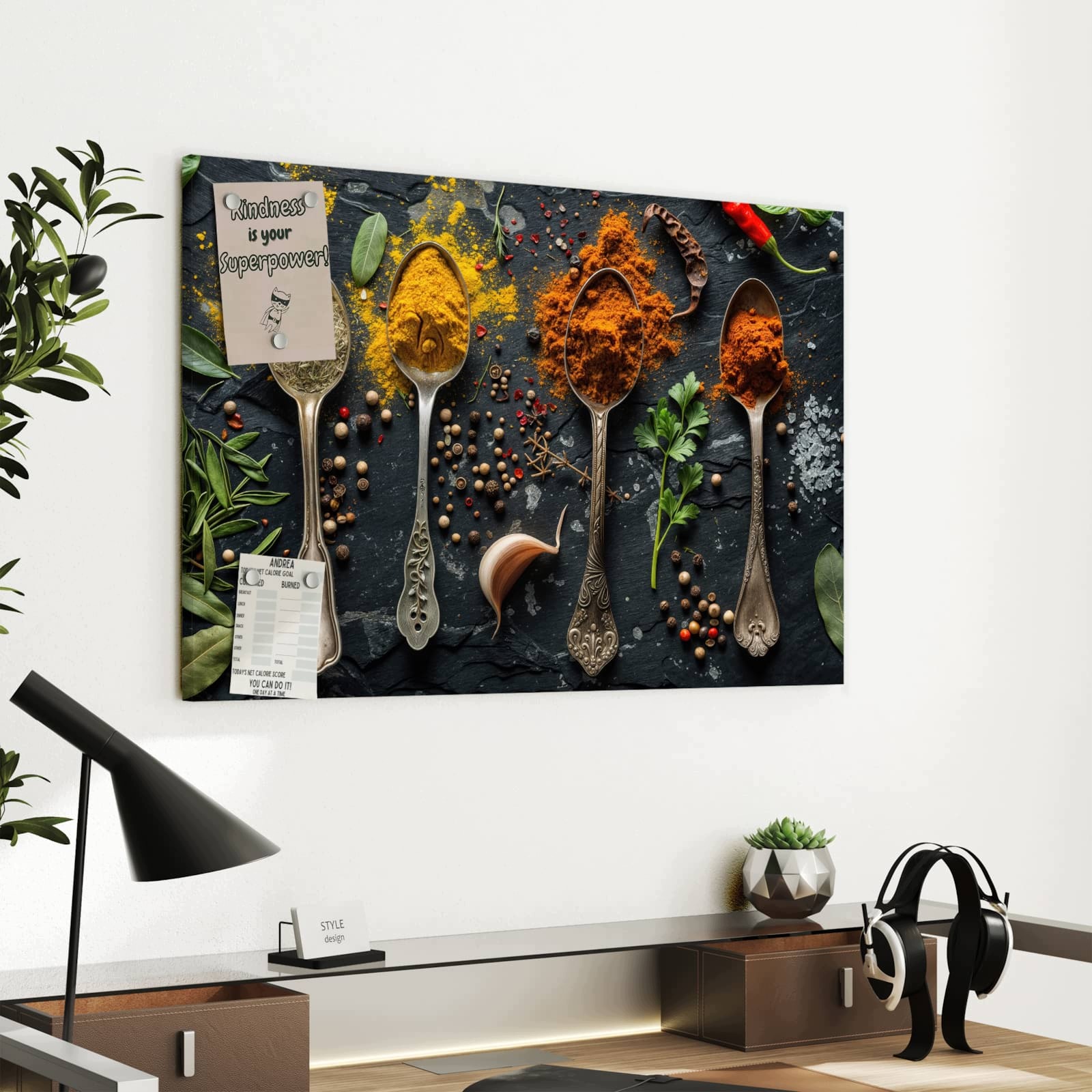 Magnetická tabule – obraz na zeď Směs koření na lžících | 60 × 40 cm