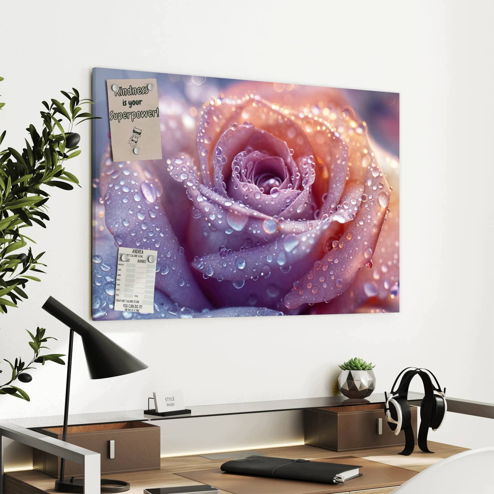 Magnetická tabule – obraz na zeď Květina s kapkami vody | 90 × 60 cm