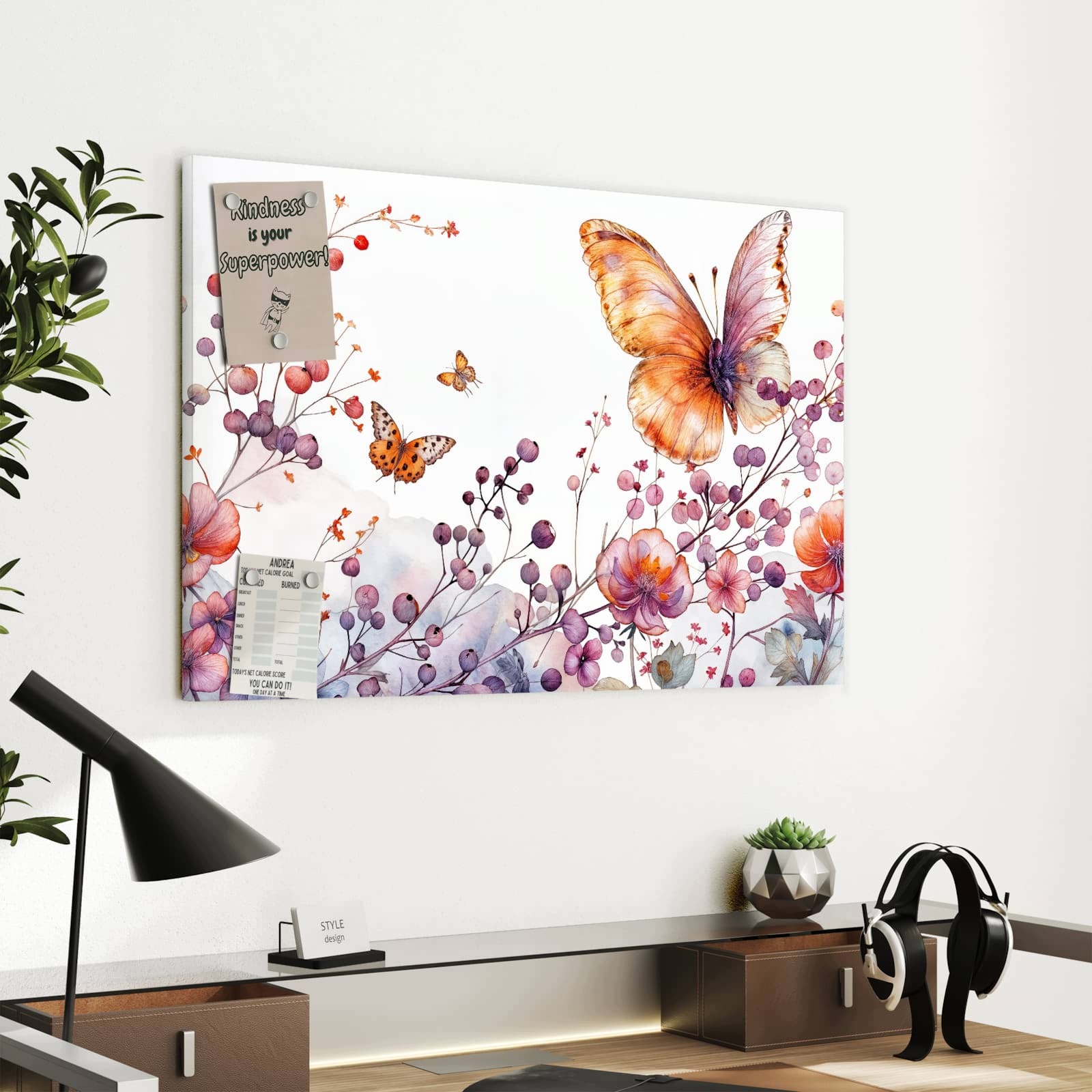 Magnetická tabule – obraz na zeď Květiny a motýli | 60 × 40 cm