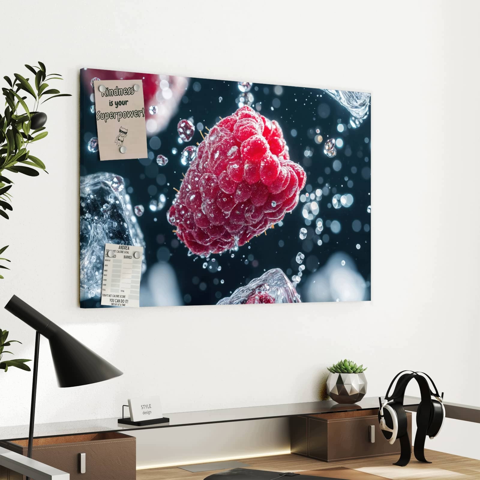 Magnetická tabule – obraz na zeď Maliny v dešti | 60 × 40 cm