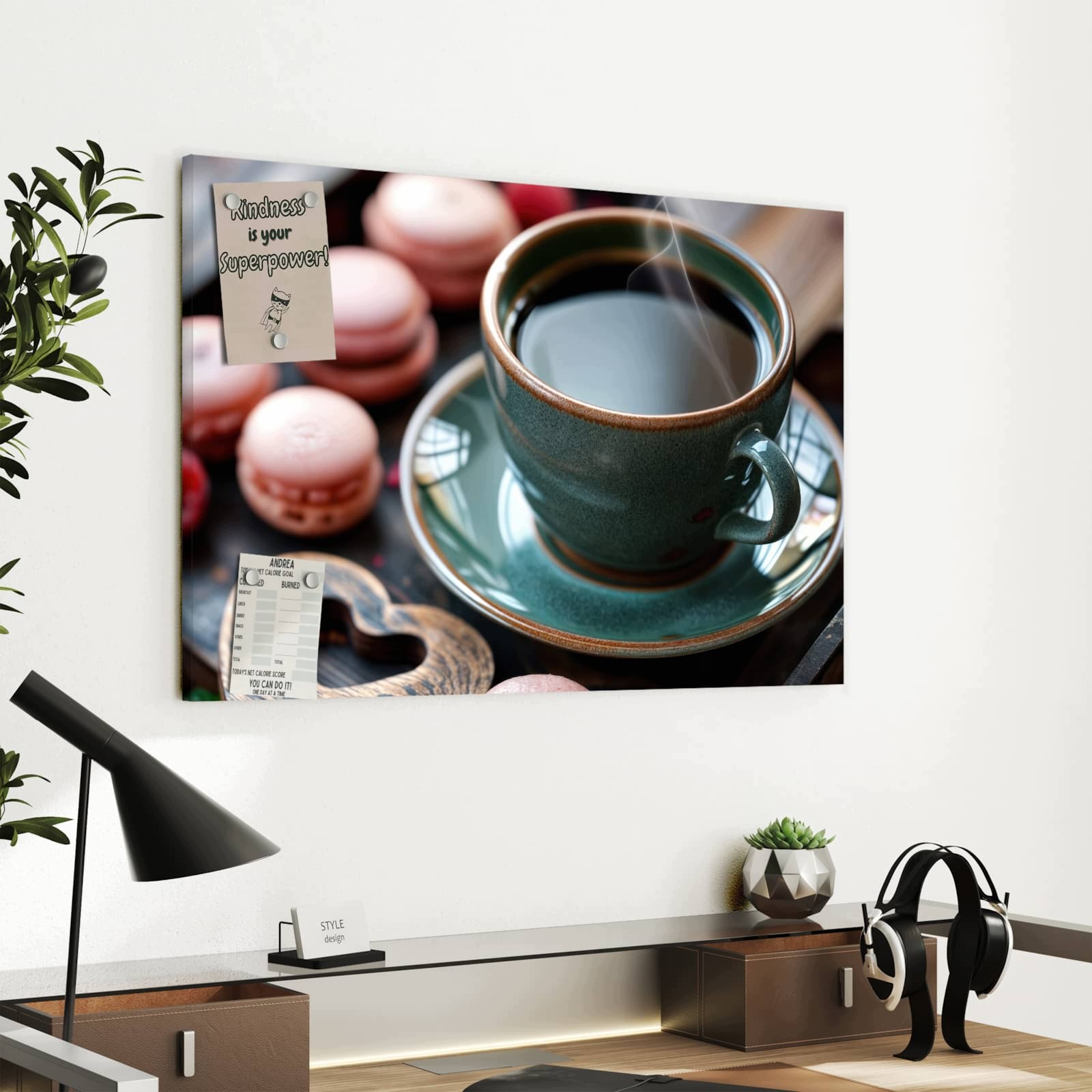Magnetická tabule – obraz na zeď Přestávka na kávu s makronkami | 60 × 40 cm