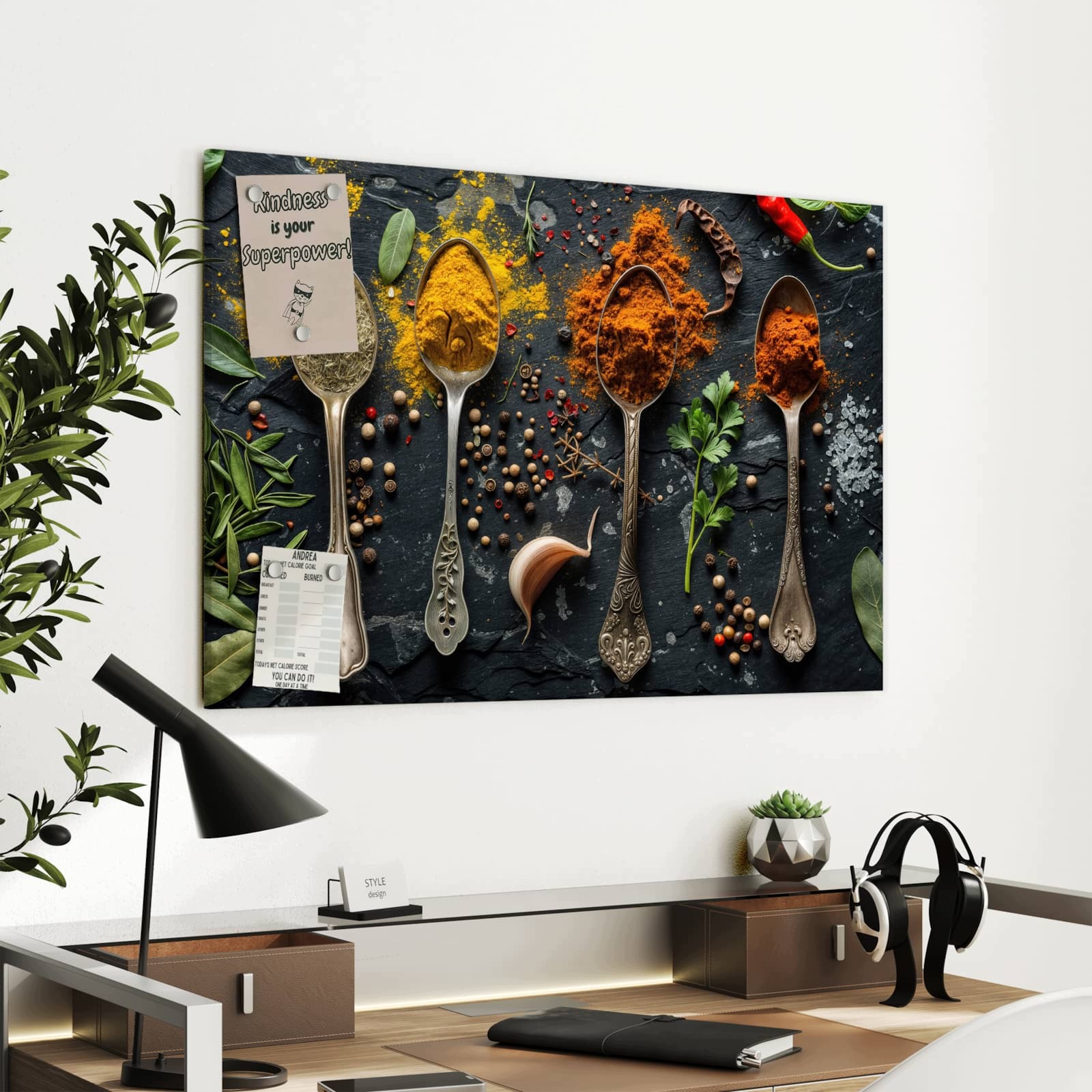 Magnetická tabule – obraz na zeď Směs koření na lžících | 90 × 60 cm