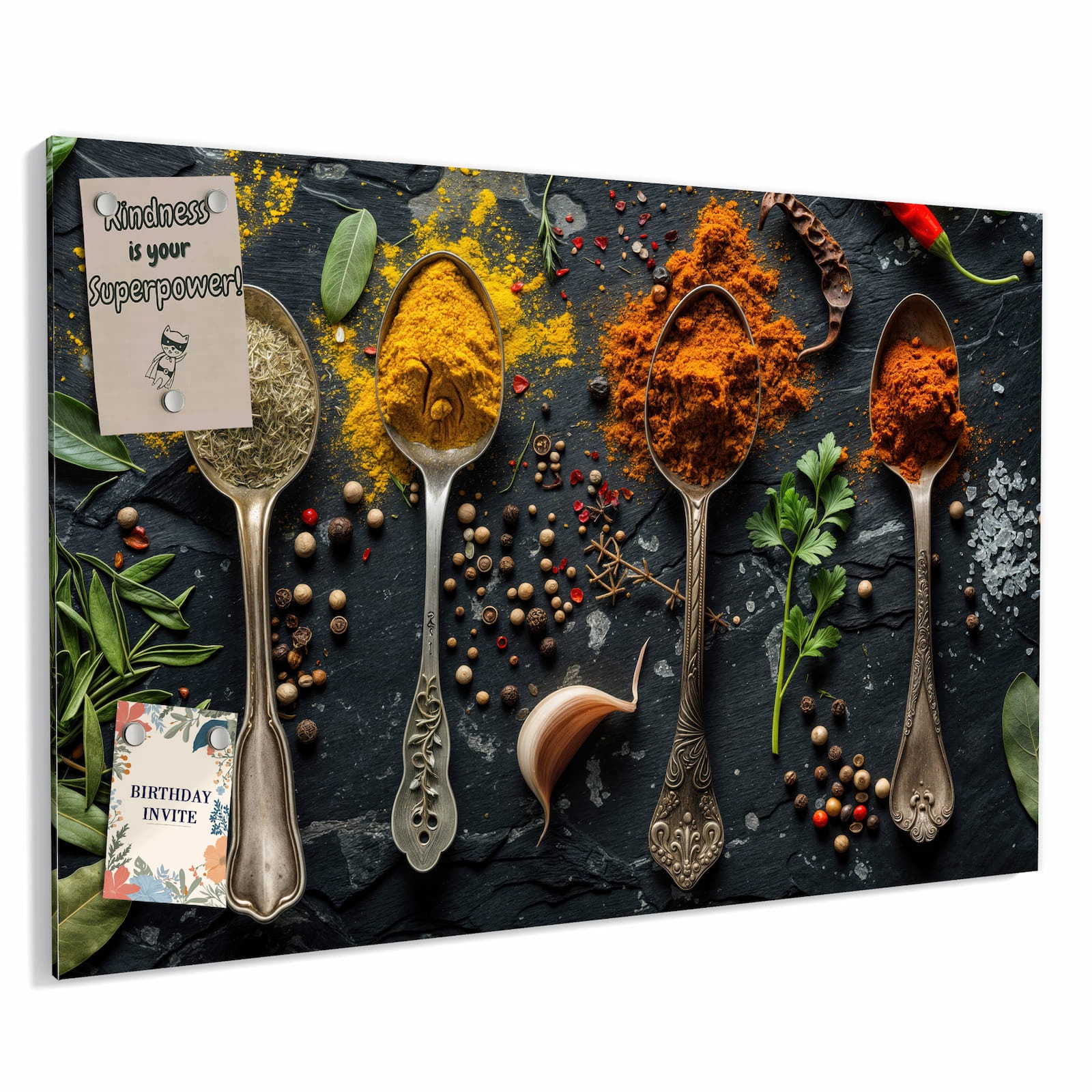 Magnetická tabule – obraz na zeď Směs koření na lžících | 90 × 60 cm