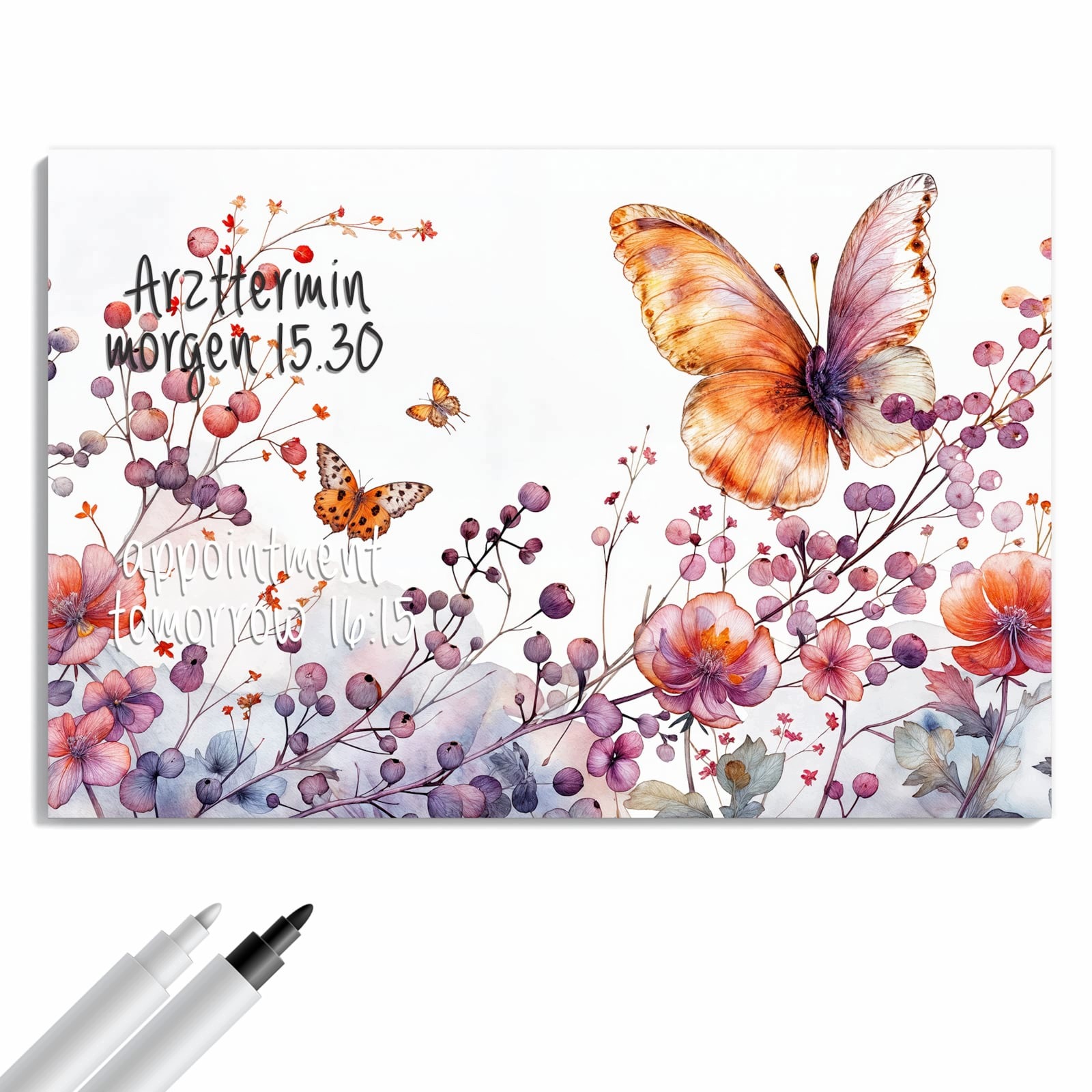 Magnetická tabule – obraz na zeď Květiny a motýli | 90 × 60 cm