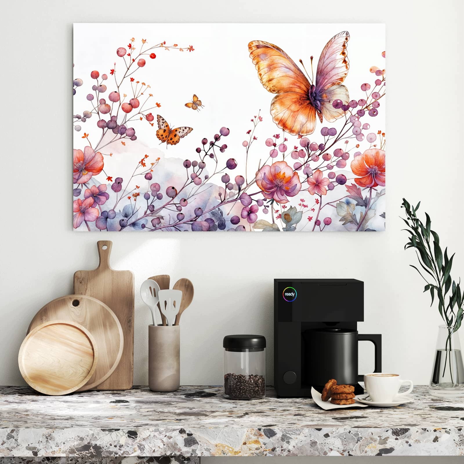 Magnetická tabule – obraz na zeď Květiny a motýli | 90 × 60 cm