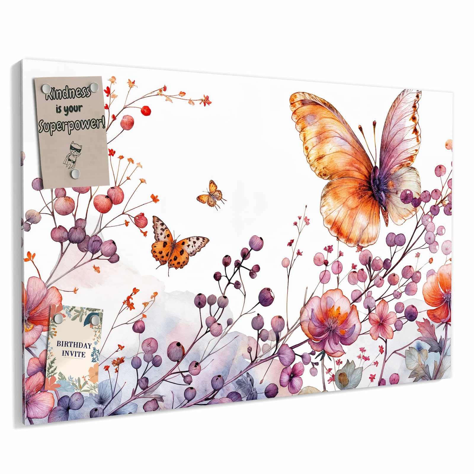 Magnetická tabule – obraz na zeď Květiny a motýli | 90 × 60 cm