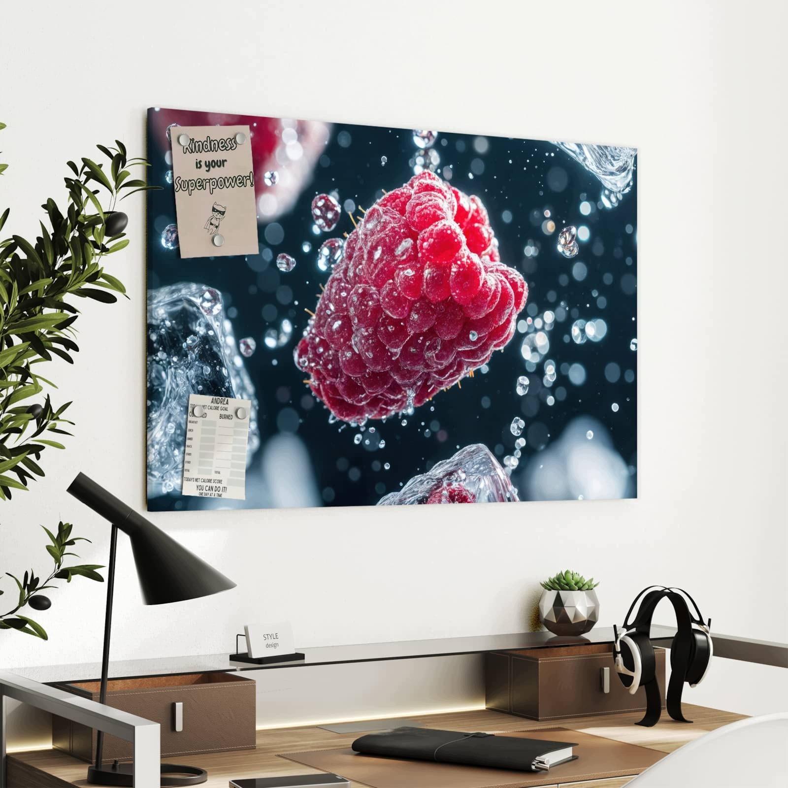 Magnetická tabule – obraz na zeď Maliny v dešti | 90 × 60 cm