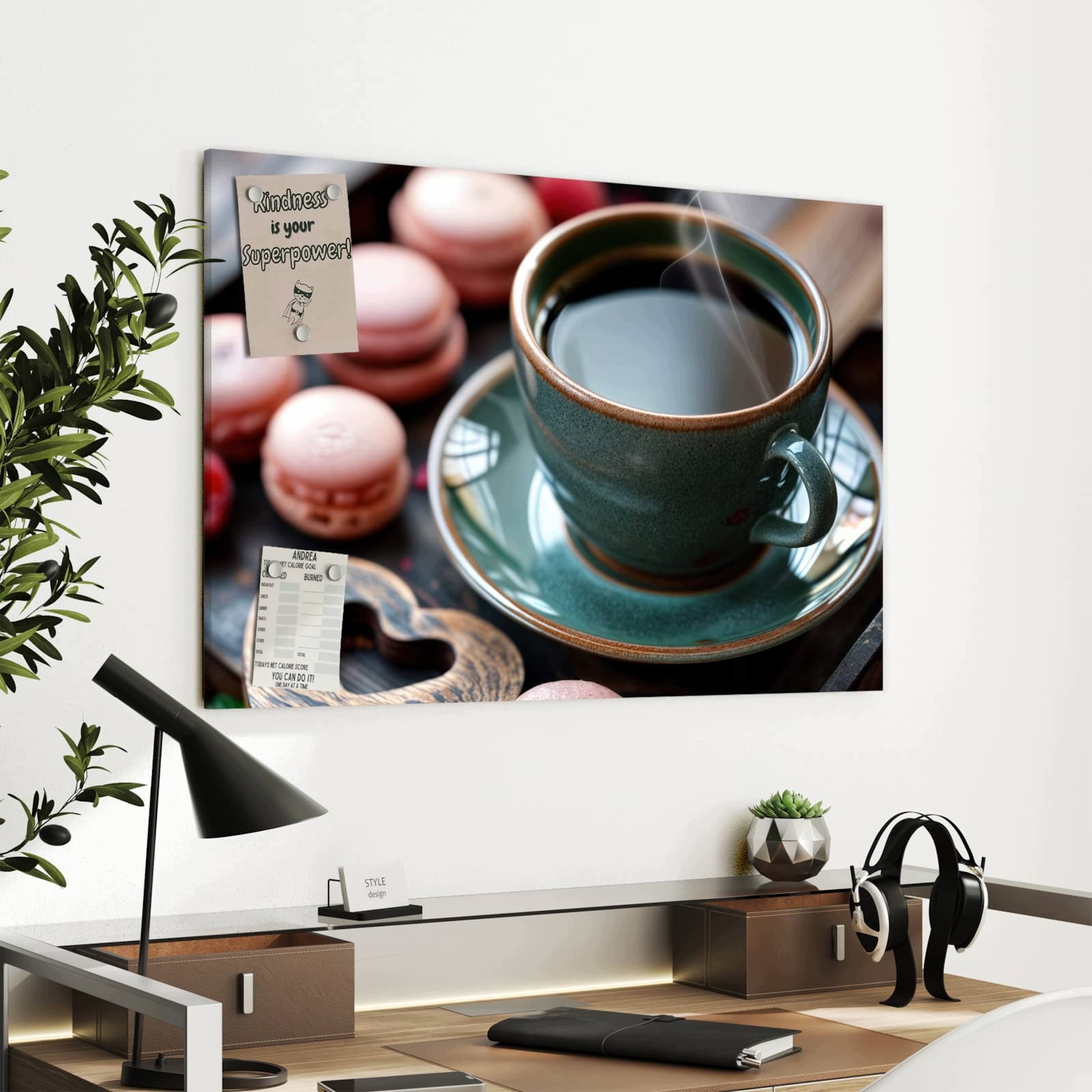 Magnetická tabule – obraz na zeď Přestávka na kávu s makronkami | 90 × 60 cm