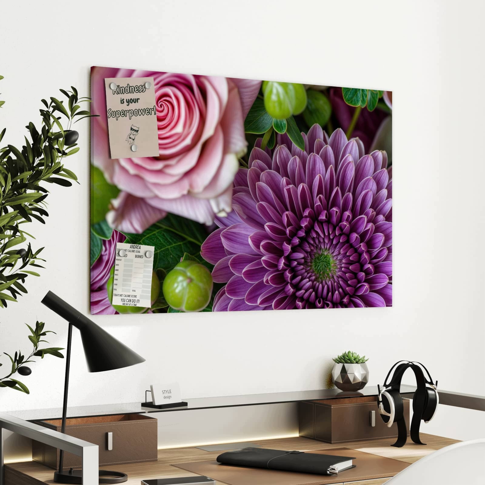 Magnetická tabule – obraz na zeď Jemná květinová kompozice | 90 × 60 cm