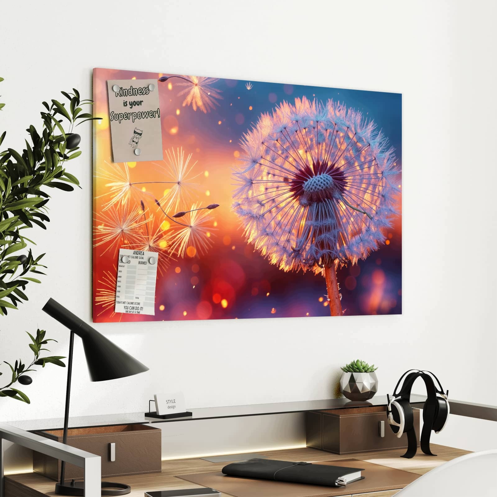 Magnetická tabule – obraz na zeď Pampeliška při západu slunce | 90 × 60 cm