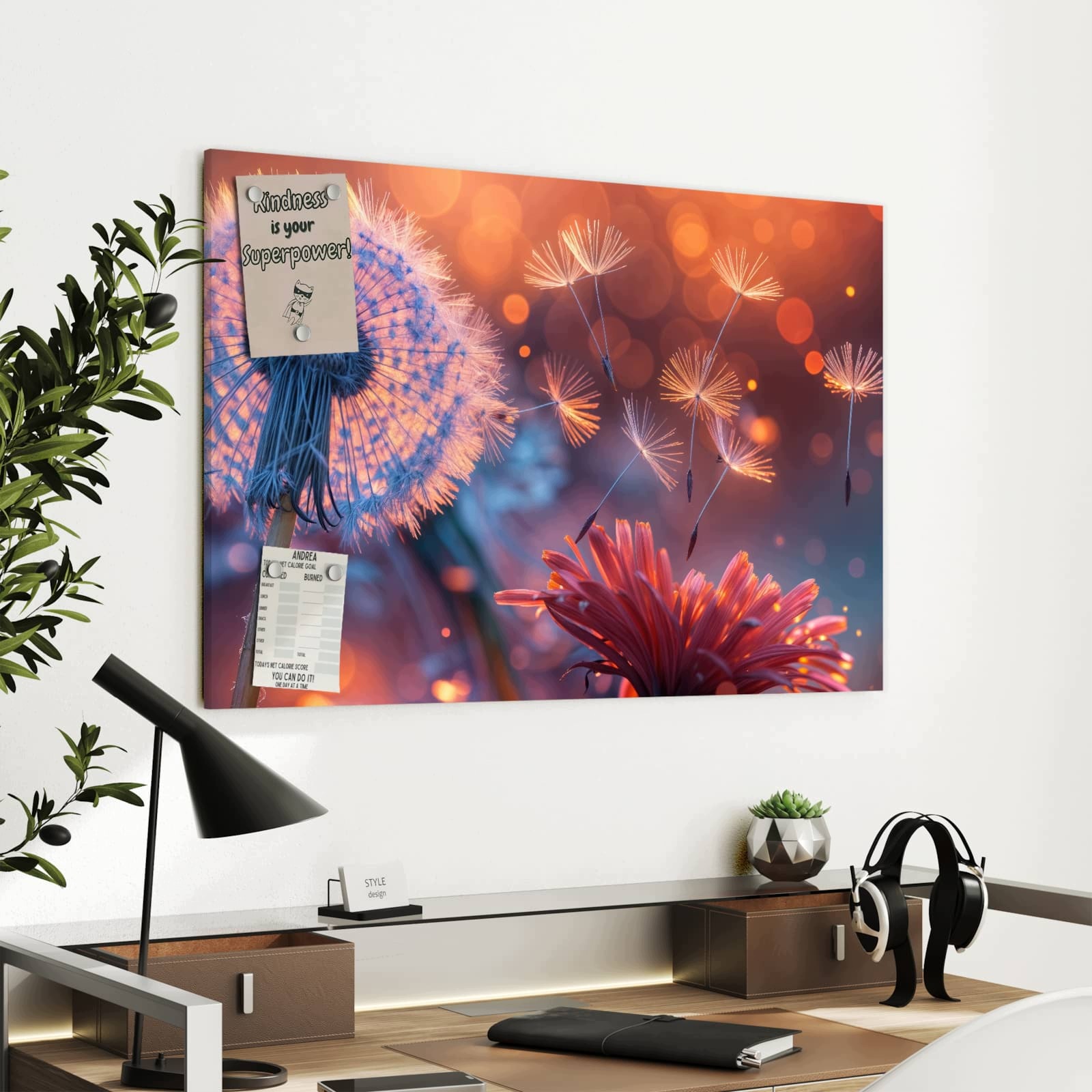 Magnetická tabule – obraz na zeď Zářící pampeliška | 90 × 60 cm