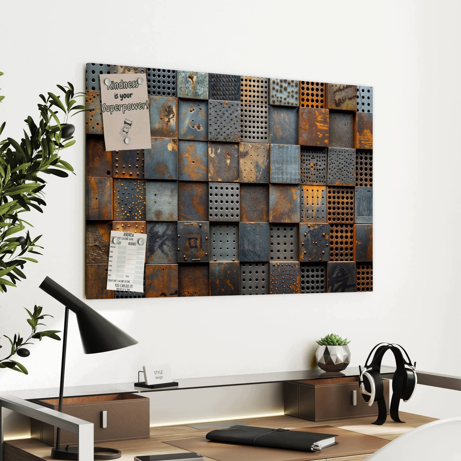 Magnetická tabule – obraz na zeď Perforované kovové desky | 90 × 60 cm