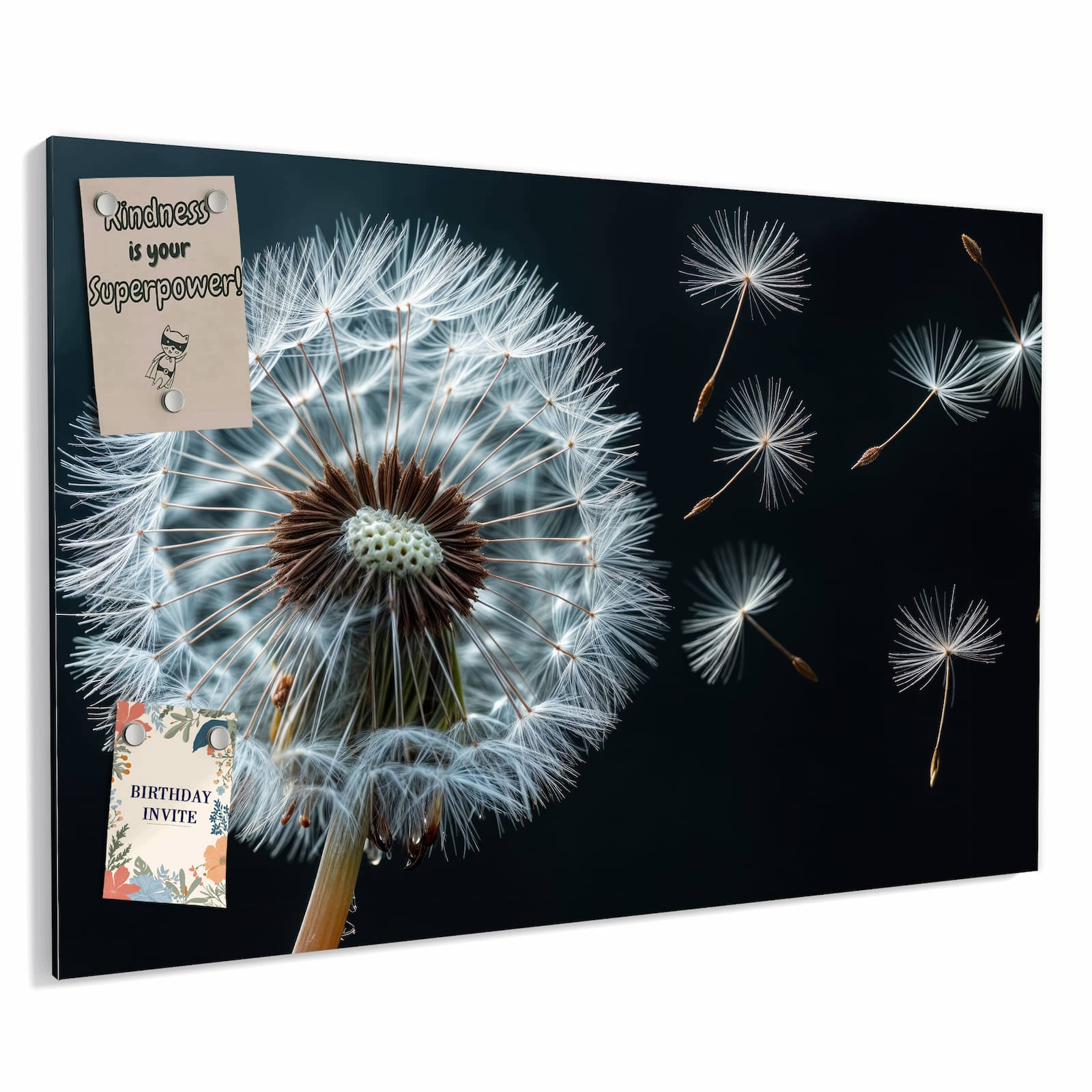 Magnetická tabule – obraz na zeď Pampeliška ve větru – motiv 2 | 90 × 60 cm
