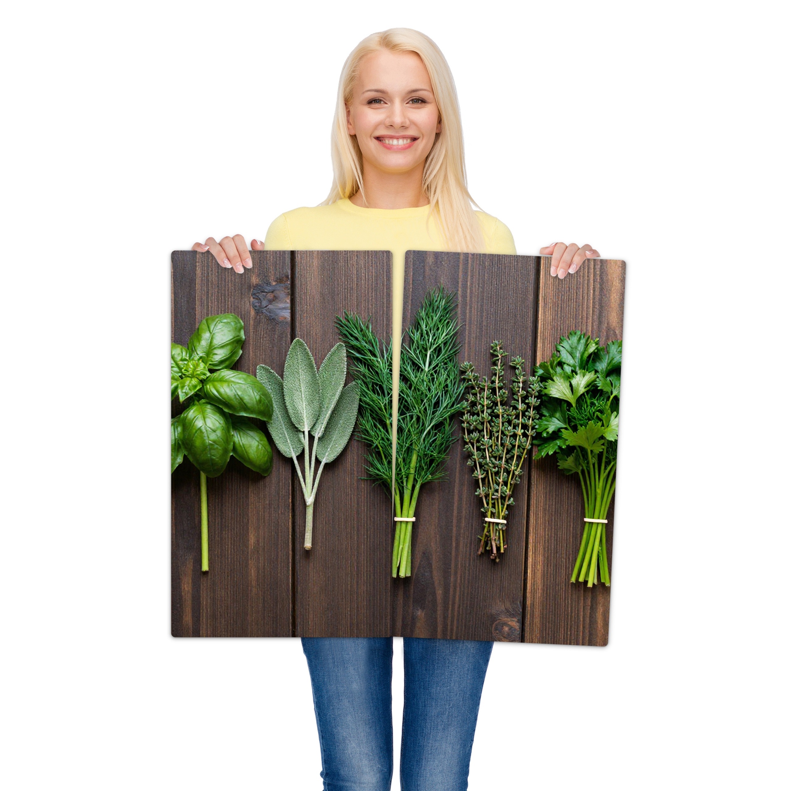 Skleněná ochranná deska za sporák a linku – Bylinky | 2 × 30 × 52 cm (sada 2 ks)