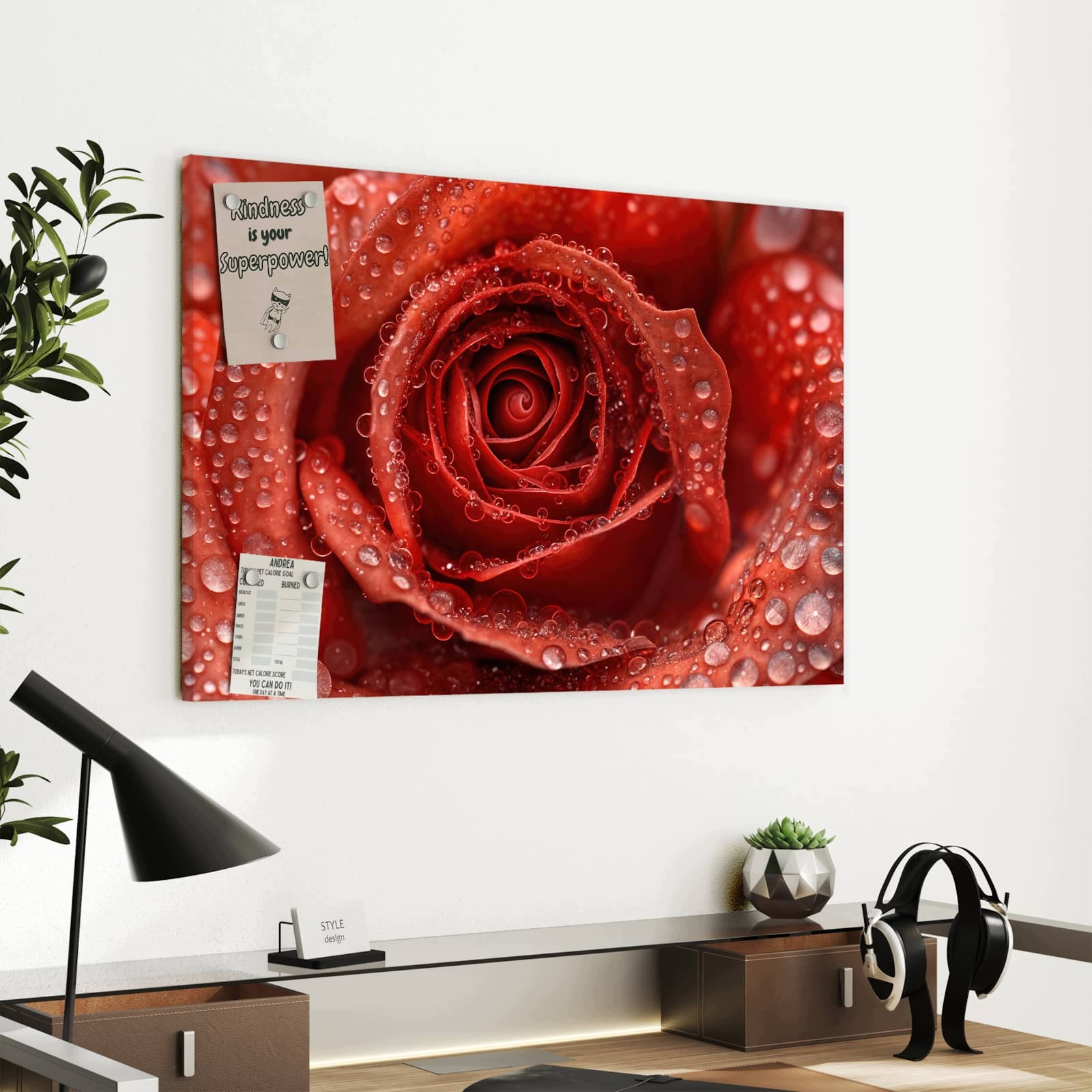 Magnetická tabule – obraz na zeď Kapky vody na růži | 60 × 40 cm