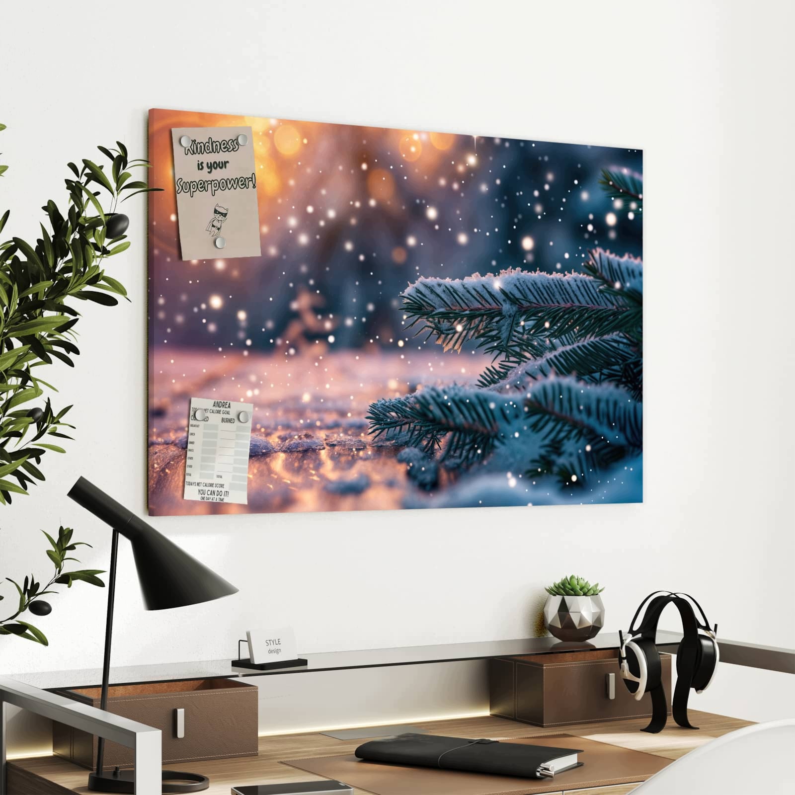 Magnetická tabule – obraz na zeď Zimní jedlové větvičky | 90 × 60 cm