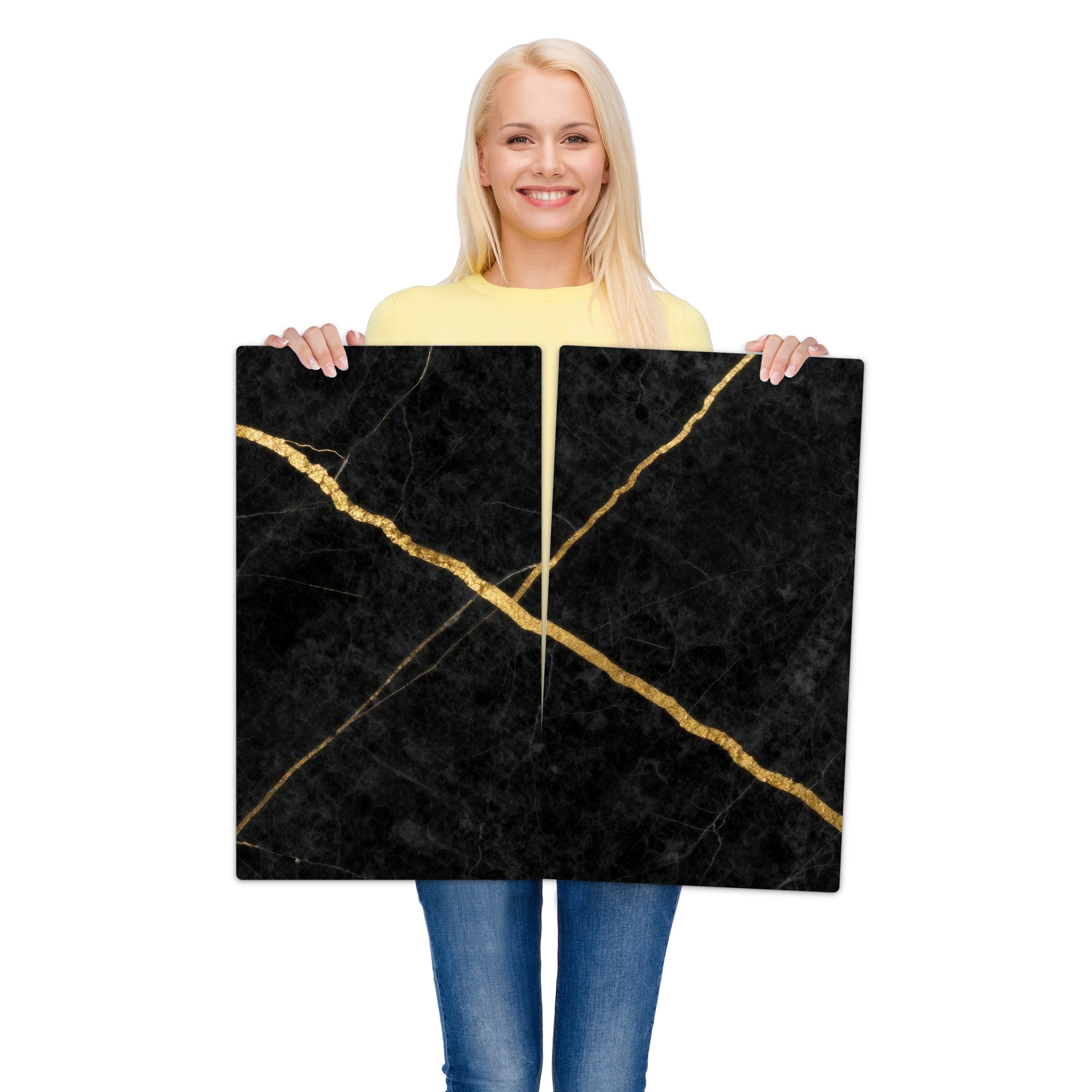 Skleněná ochranná deska za sporák a linku – Černý mramor | 2 × 30 × 52 cm (sada 2 ks)