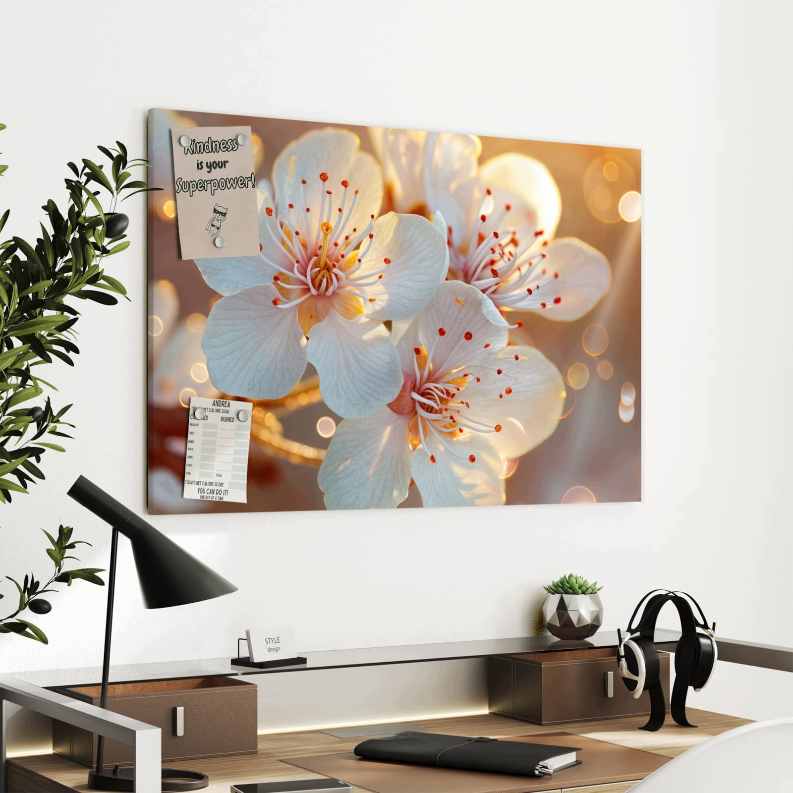 Magnetická tabule – obraz na zeď Květiny ve slunečním světle – motiv 2 | 90 × 60 cm