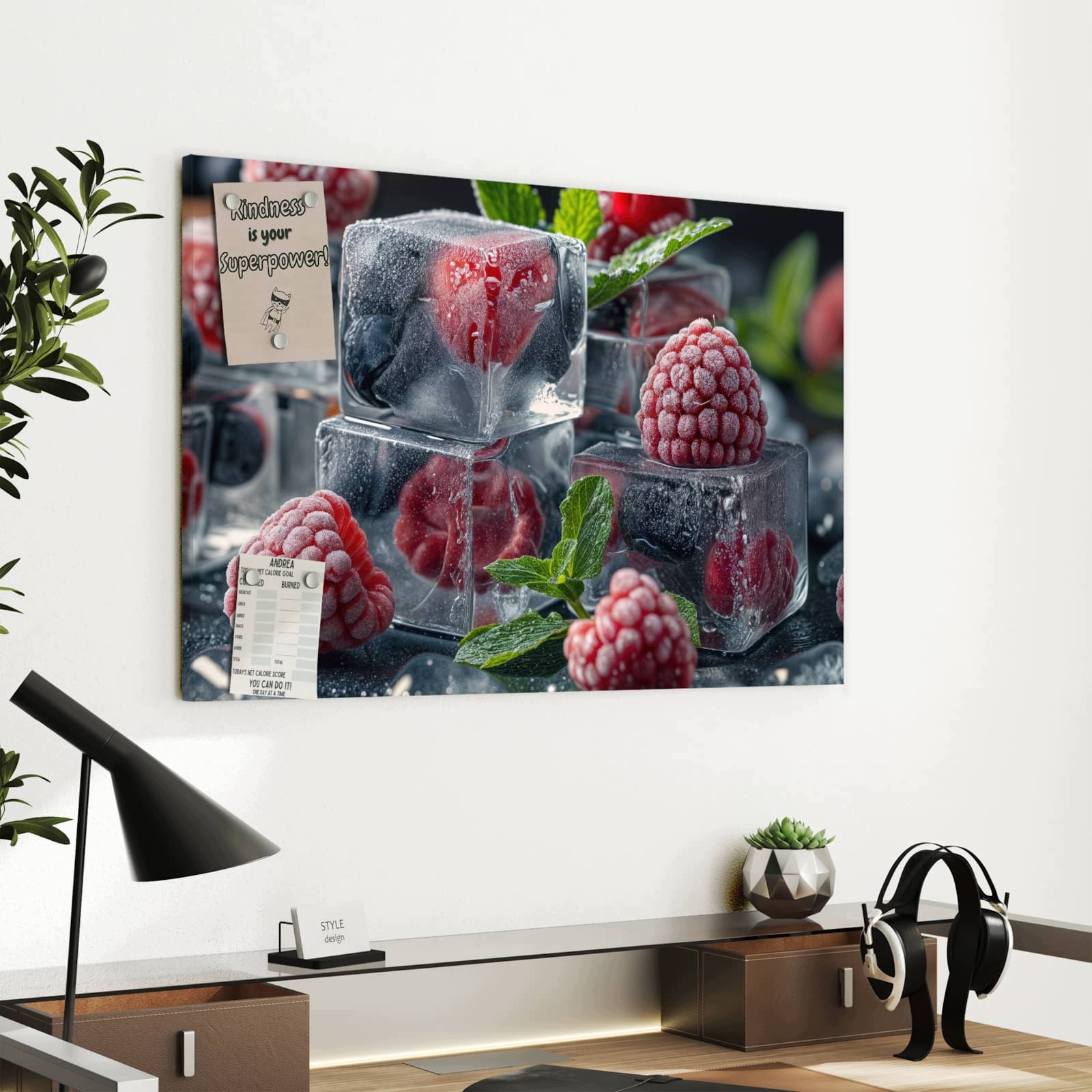 Magnetická tabule – obraz na zeď Bobule s kostkami ledu – motiv 1 | 60 × 40 cm