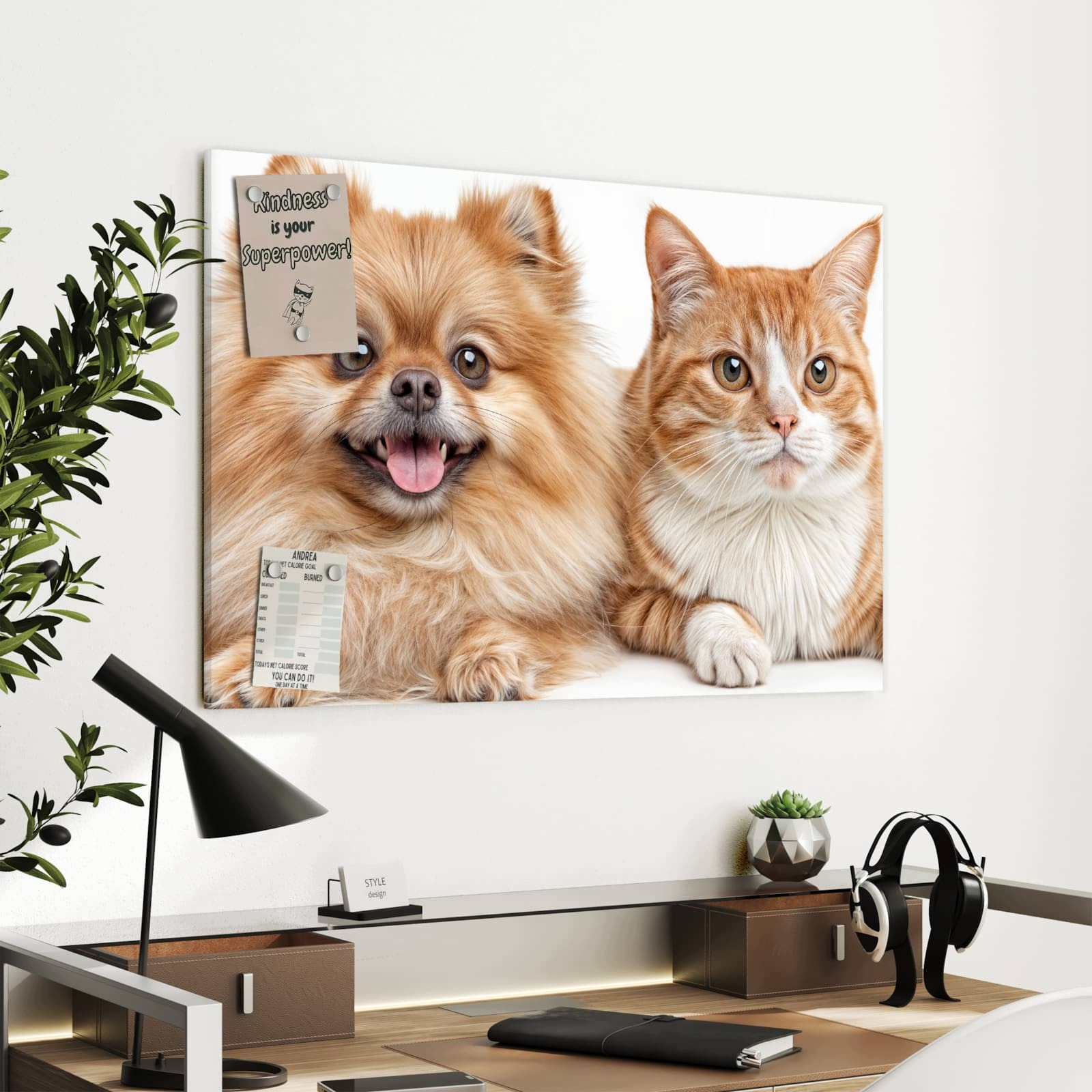Magnetická tabule – obraz na zeď Pes a kočka | 90 × 60 cm