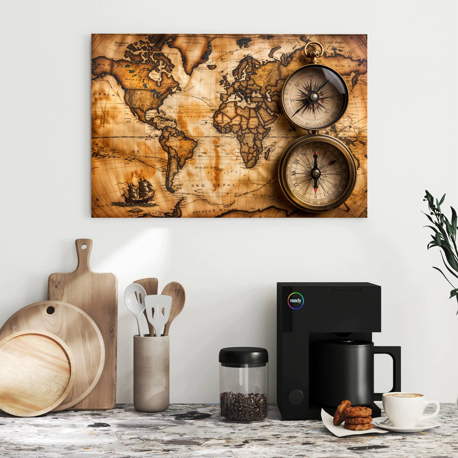 Magnetická tabule – obraz na zeď Vintage mapa světa s kompasem | 60 × 40 cm