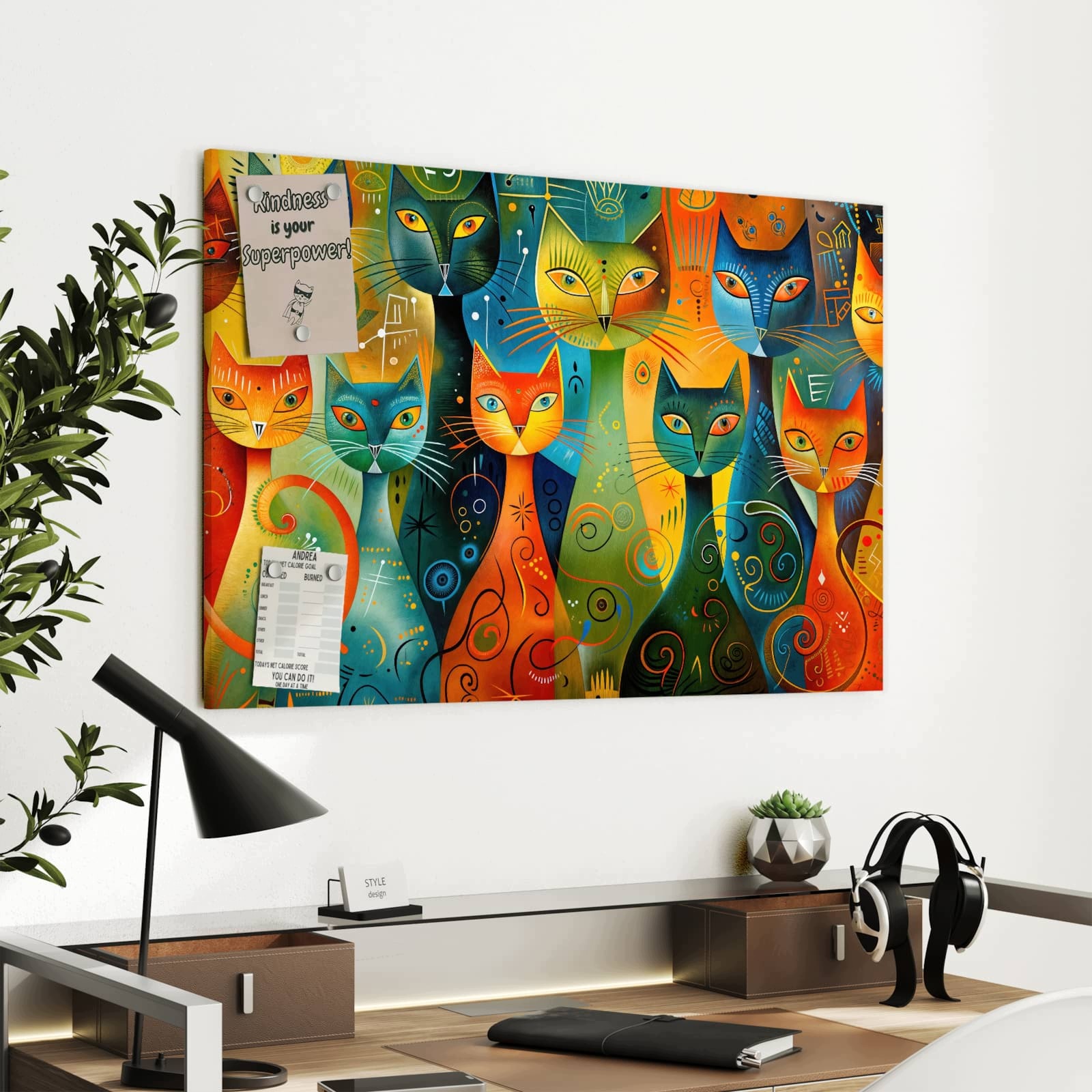 Magnetická tabule – obraz na zeď Barevné kočičí umění | 90 × 60 cm