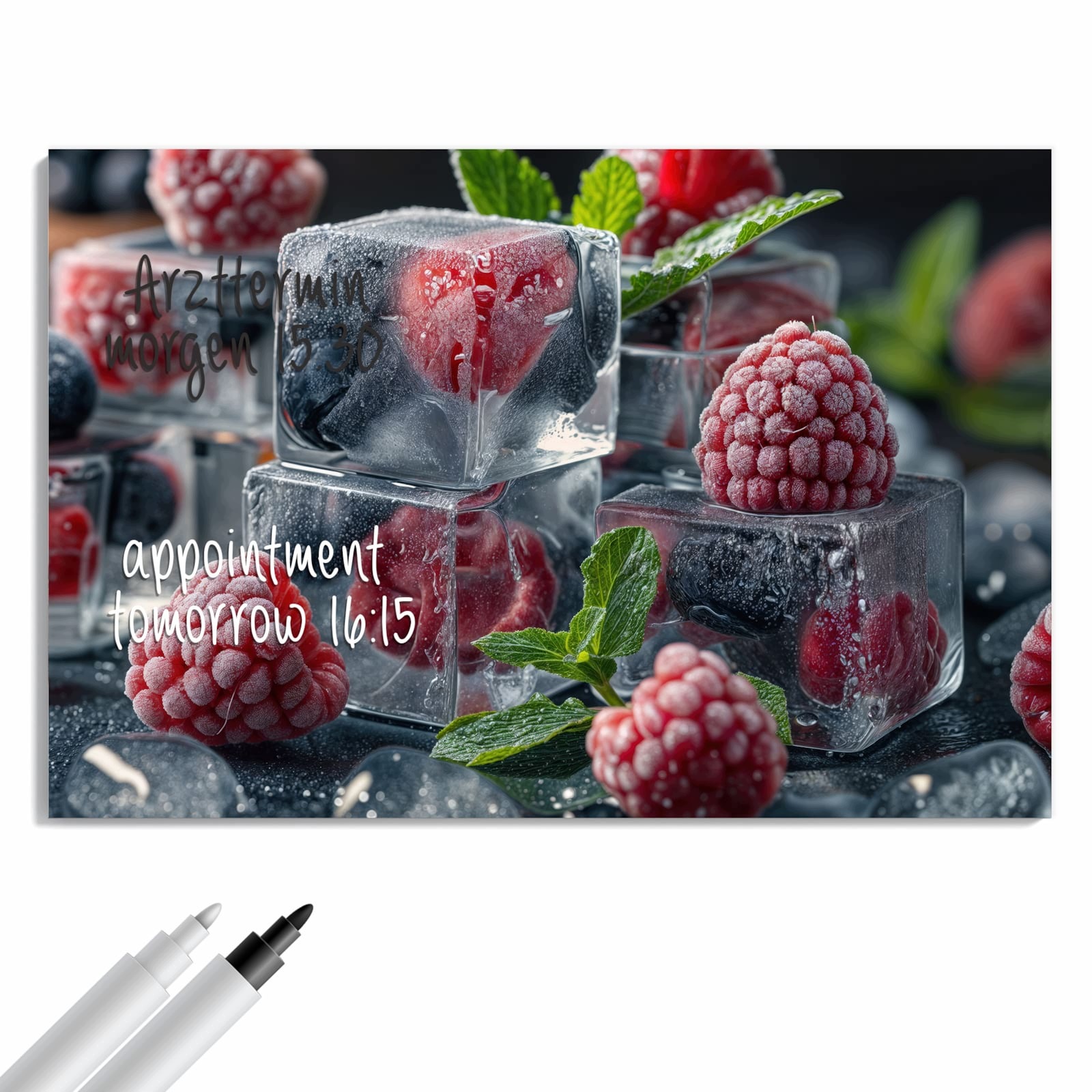 Magnetická tabule – obraz na zeď Bobule s kostkami ledu – motiv 1 | 90 × 60 cm