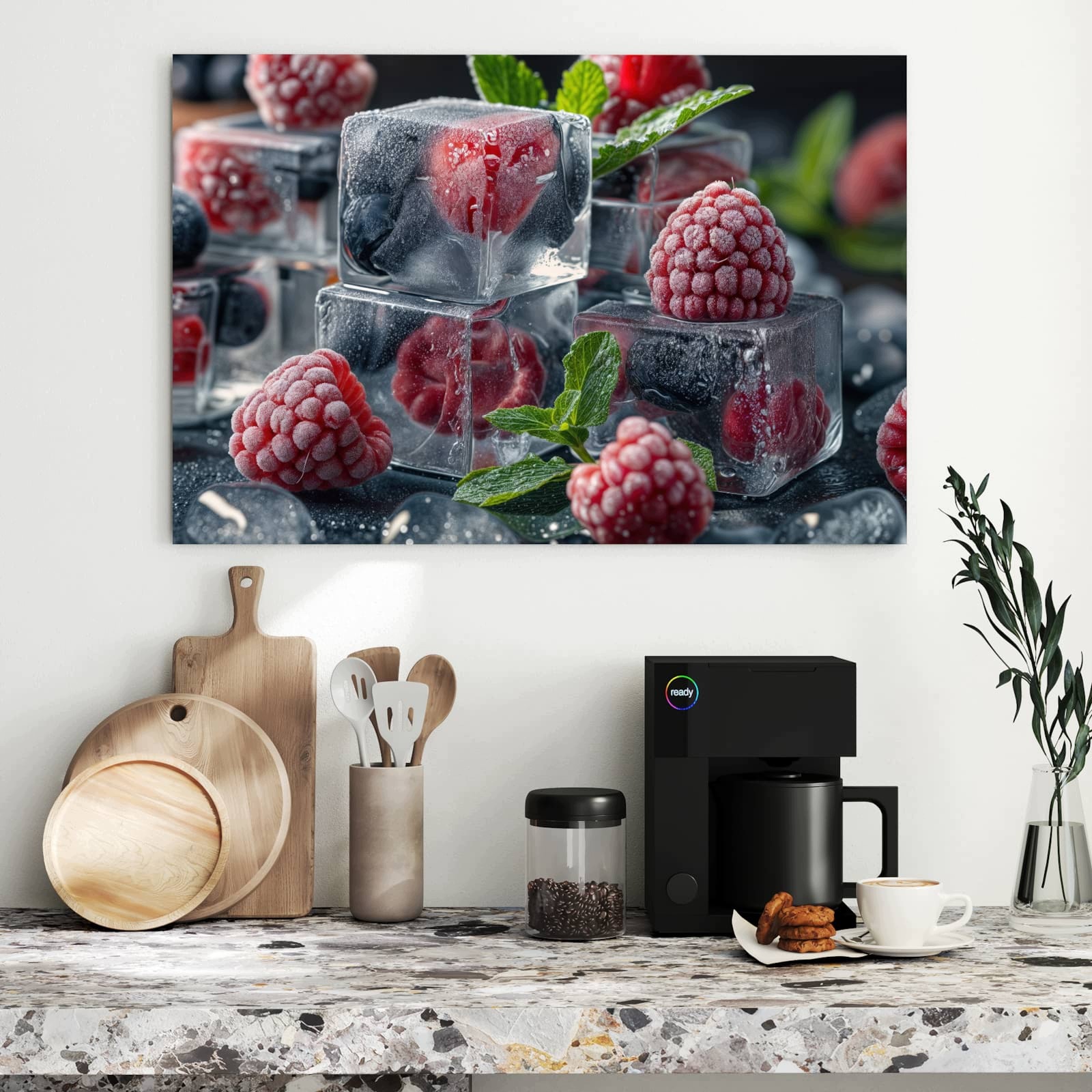 Magnetická tabule – obraz na zeď Bobule s kostkami ledu – motiv 1 | 90 × 60 cm