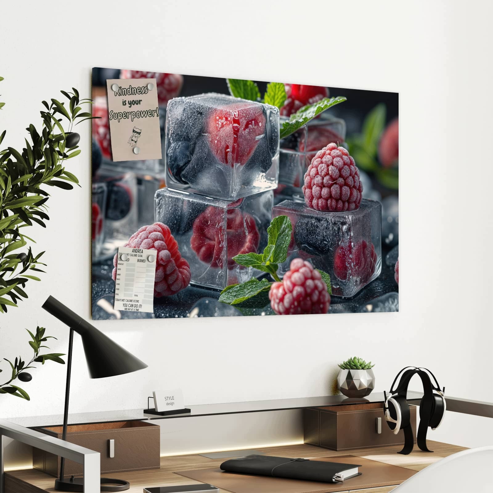 Magnetická tabule – obraz na zeď Bobule s kostkami ledu – motiv 1 | 90 × 60 cm
