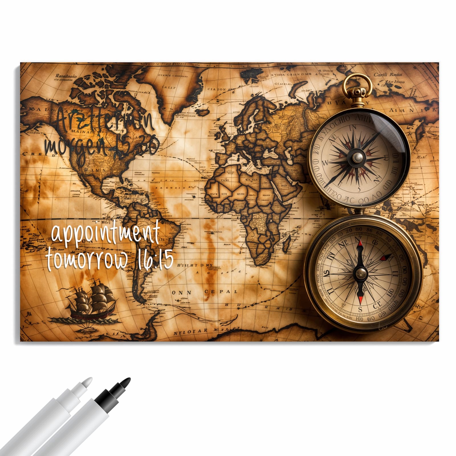 Magnetická tabule – obraz na zeď Vintage mapa světa s kompasem | 90 × 60 cm