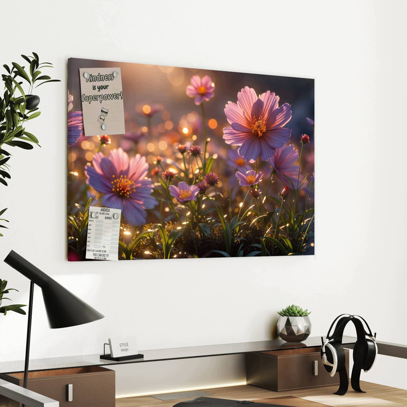 Magnetická tabule – obraz na zeď Květinová louka při východu slunce | 60 × 40 cm