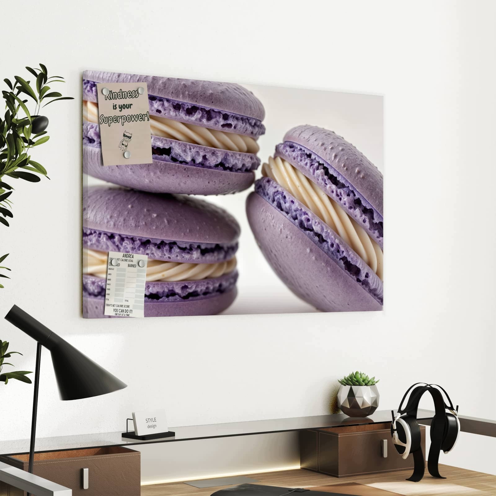 Magnetická tabule – obraz na zeď Fialové makronky | 60 × 40 cm