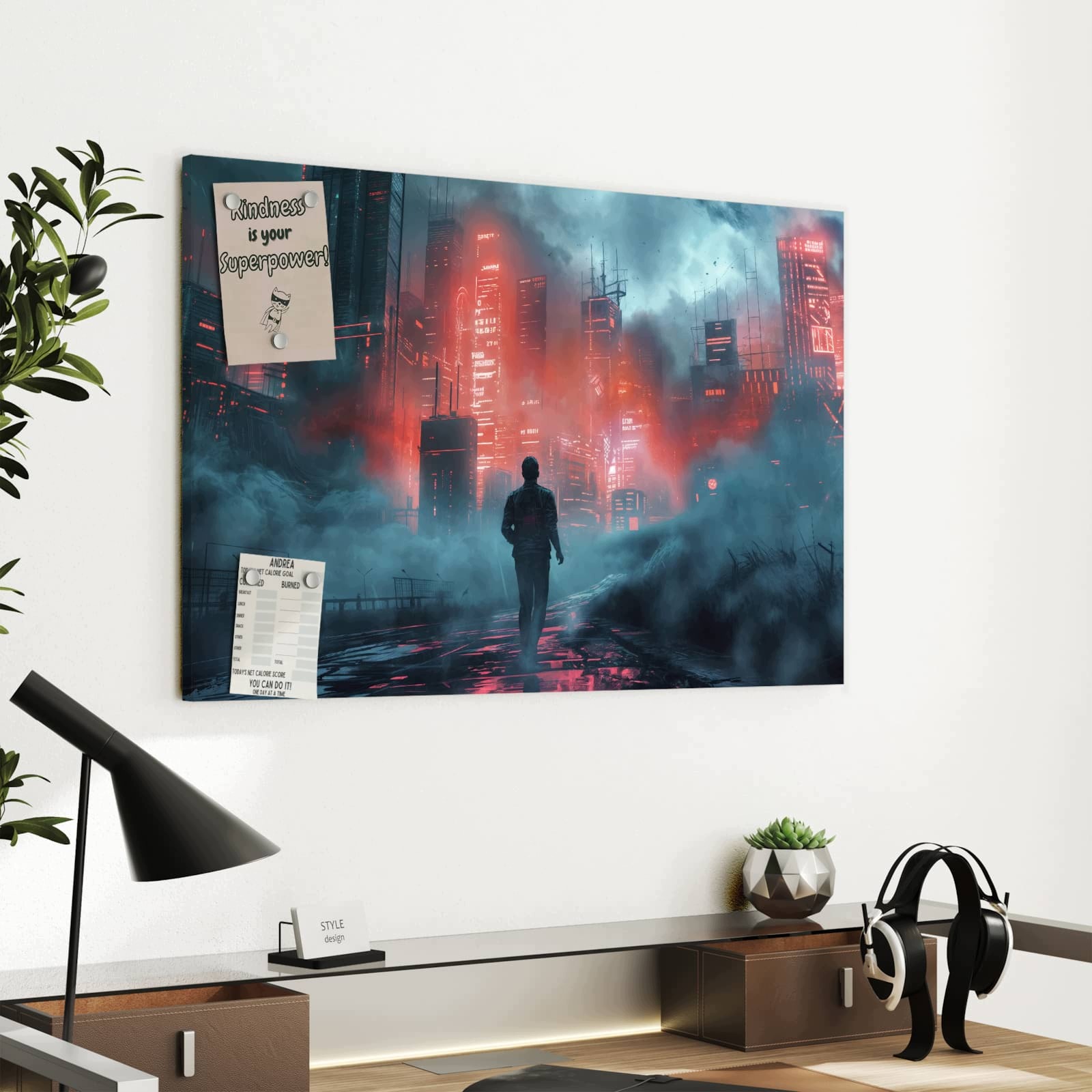 Magnetická tabule – obraz na zeď Neonové město | 60 × 40 cm