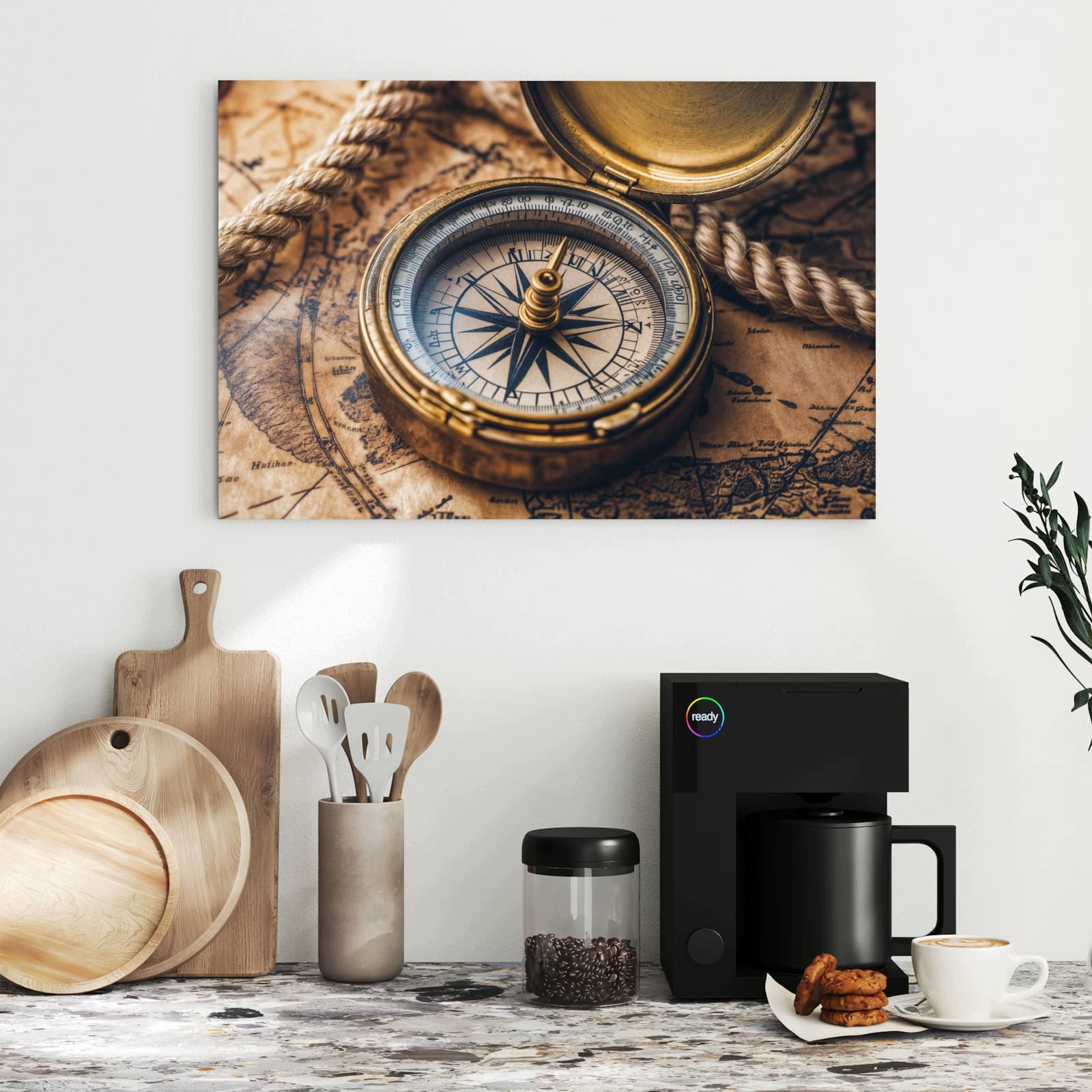 Magnetická tabule – obraz na zeď Kompas a mapa | 60 × 40 cm