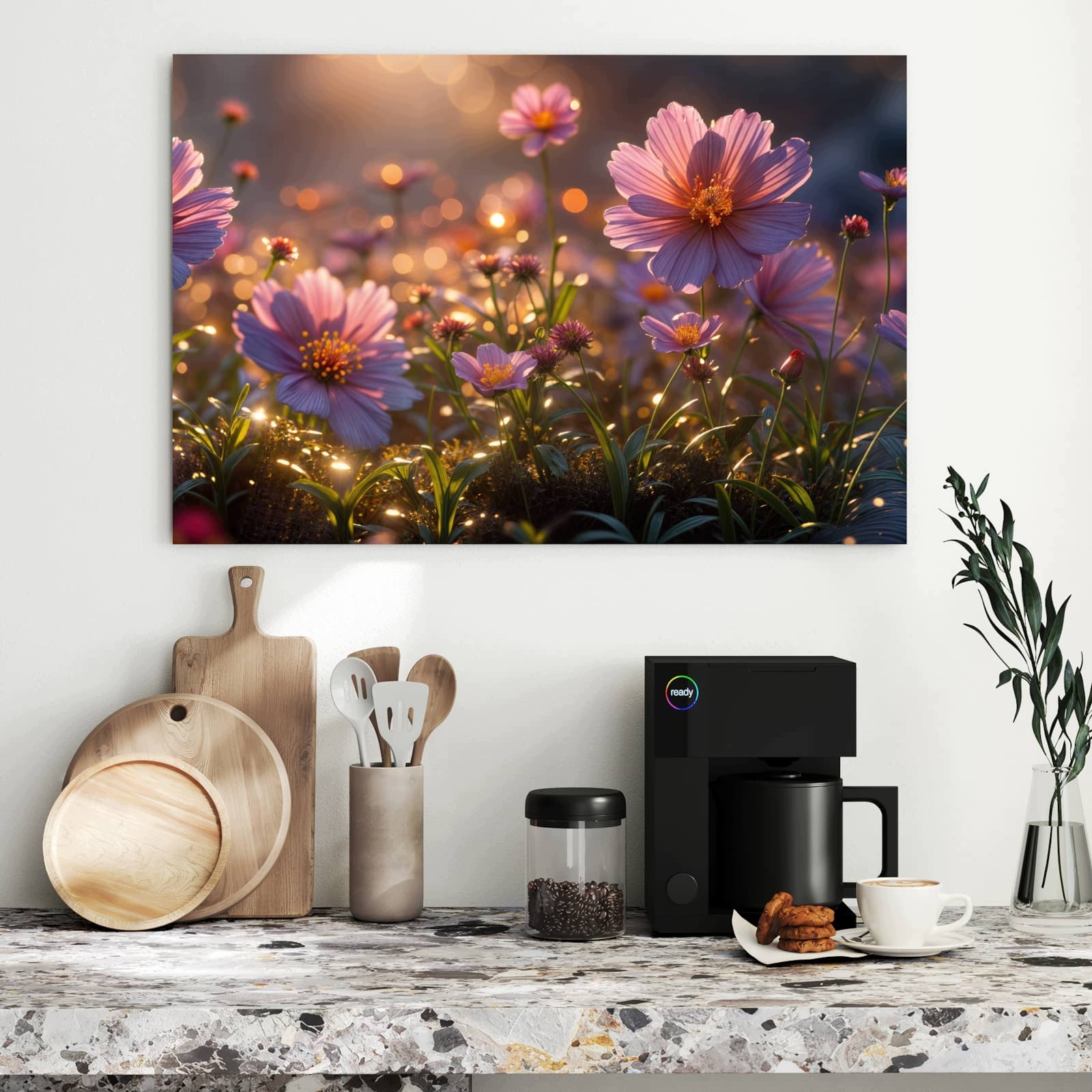 Magnetická tabule – obraz na zeď Květinová louka při východu slunce | 90 × 60 cm