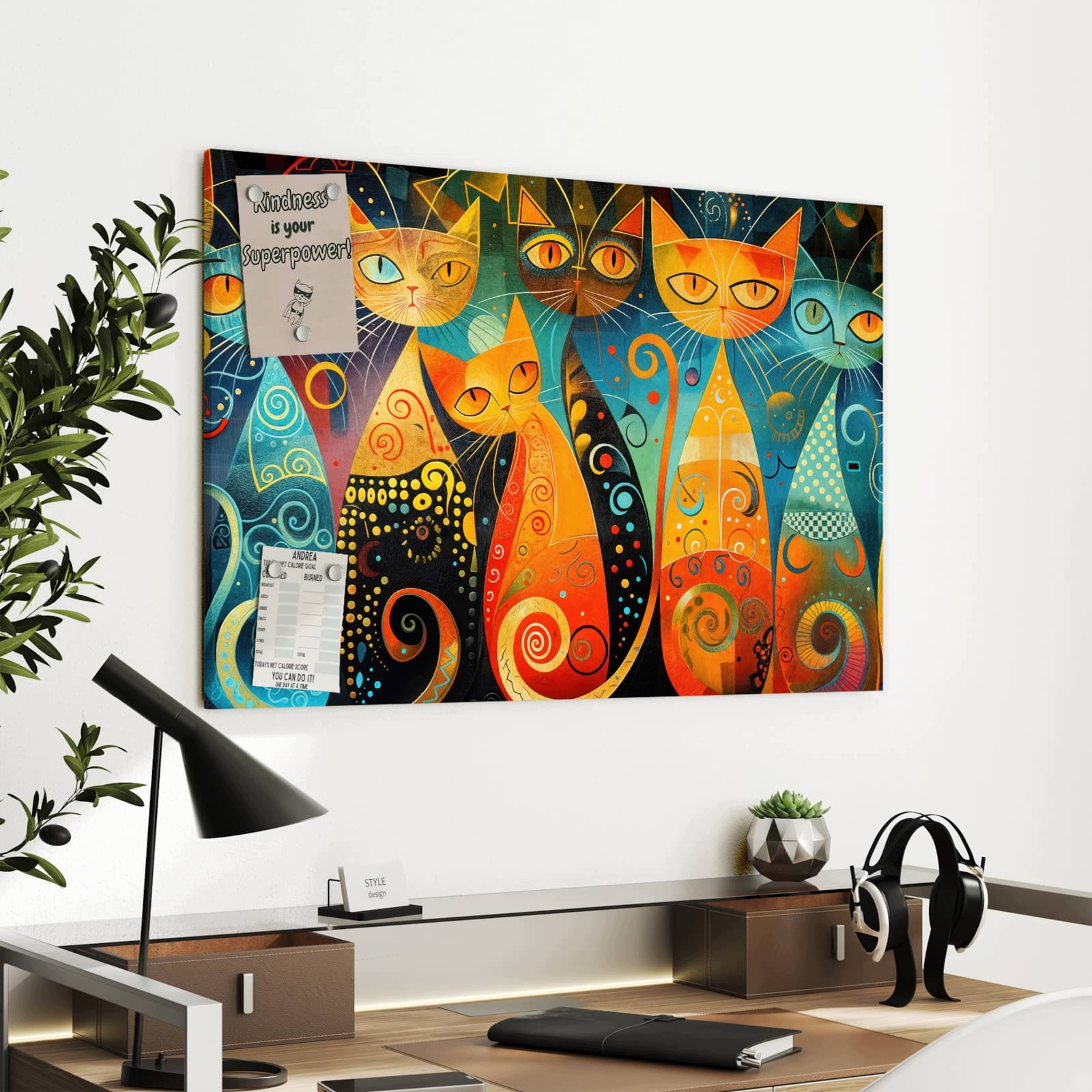 Magnetická tabule – obraz na zeď Veselé kočičí umění | 90 × 60 cm