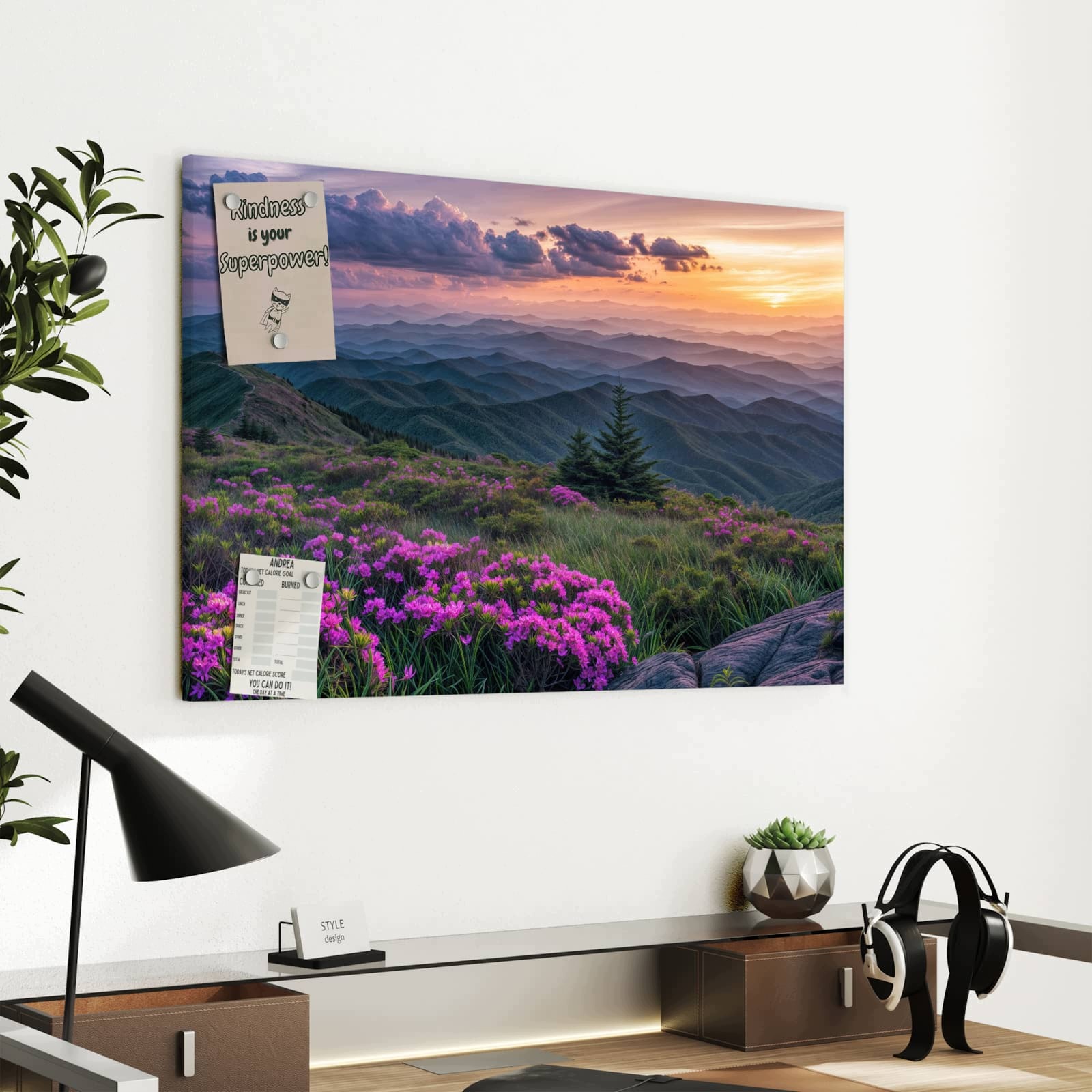 Magnetická tabule – obraz na zeď Horská krajina s květinami | 60 × 40 cm