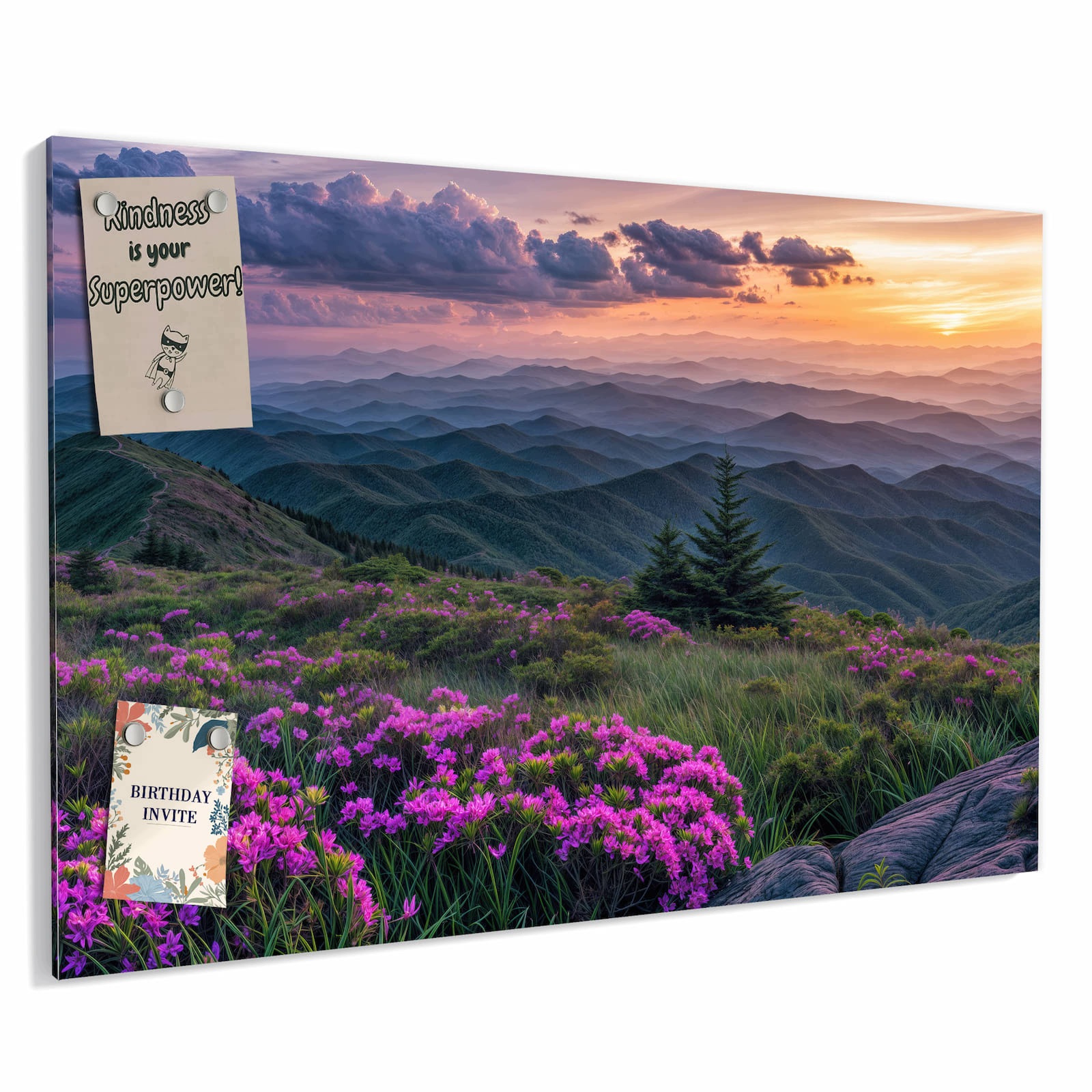 Magnetická tabule – obraz na zeď Horská krajina s květinami | 60 × 40 cm