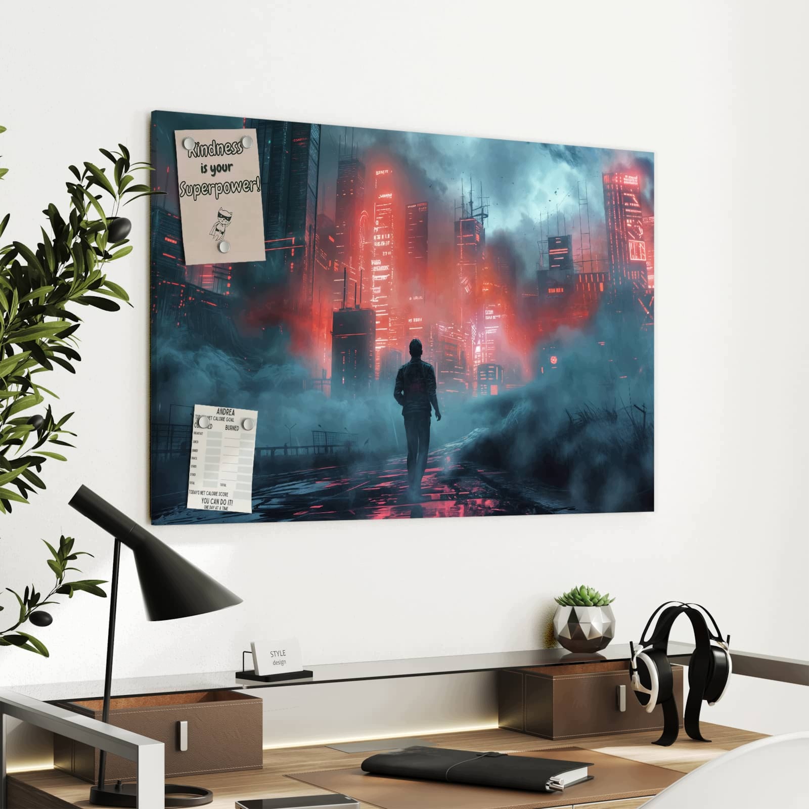Magnetická tabule – obraz na zeď Neonové město | 90 × 60 cm