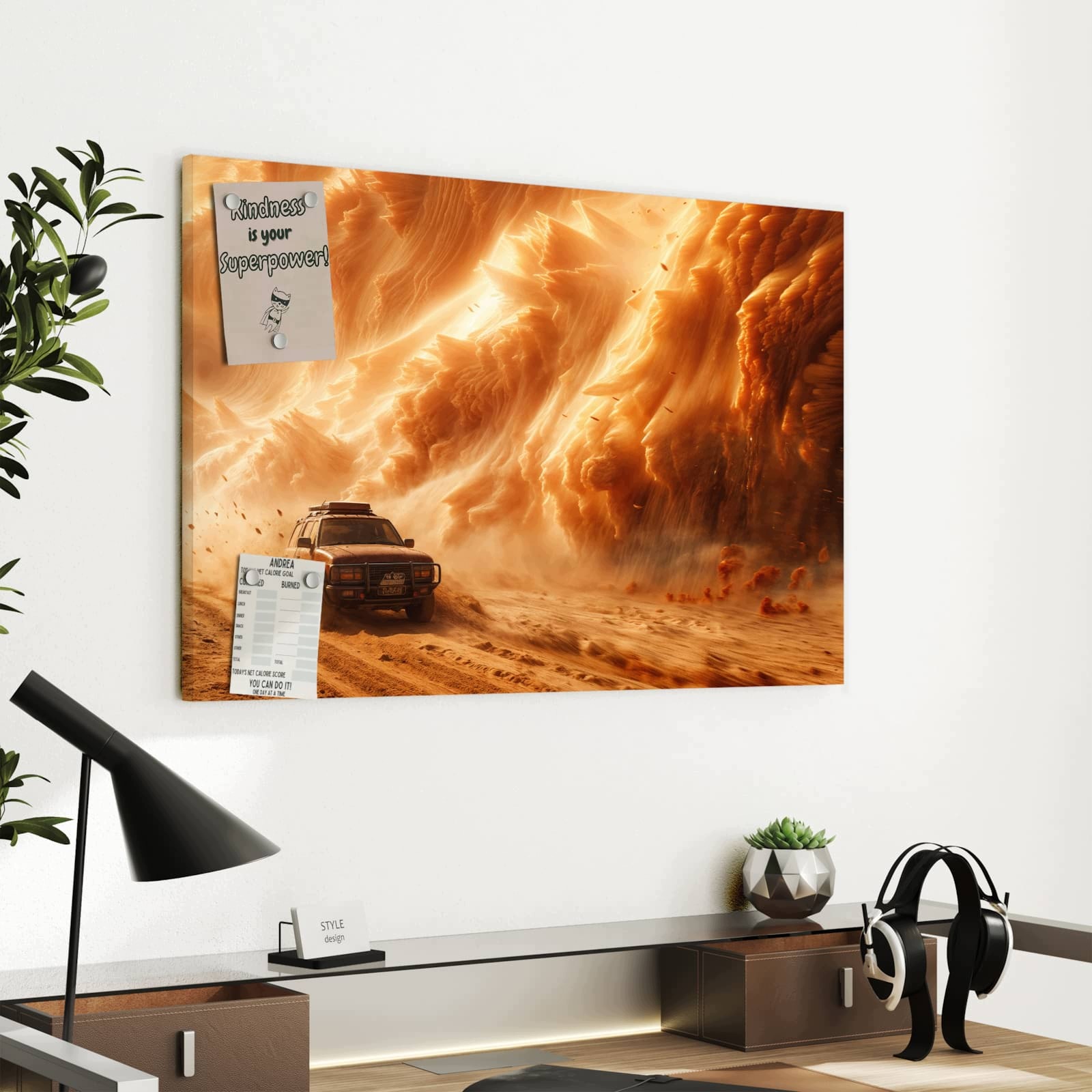 Magnetická tabule – obraz na zeď Písečná bouře – dobrodružství s Jeepem | 60 × 40 cm