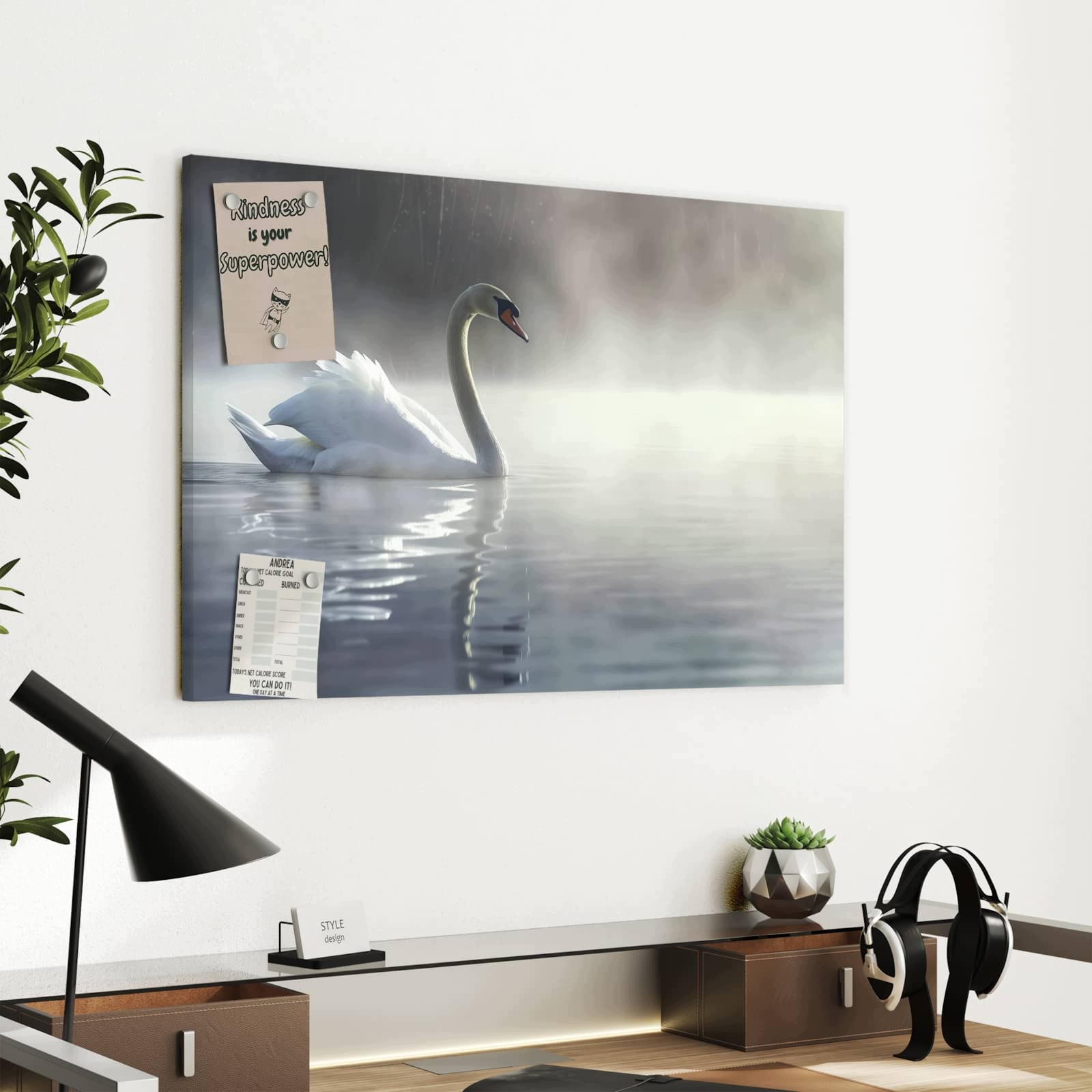 Magnetická tabule – obraz na zeď Plovoucí labuť | 60 × 40 cm